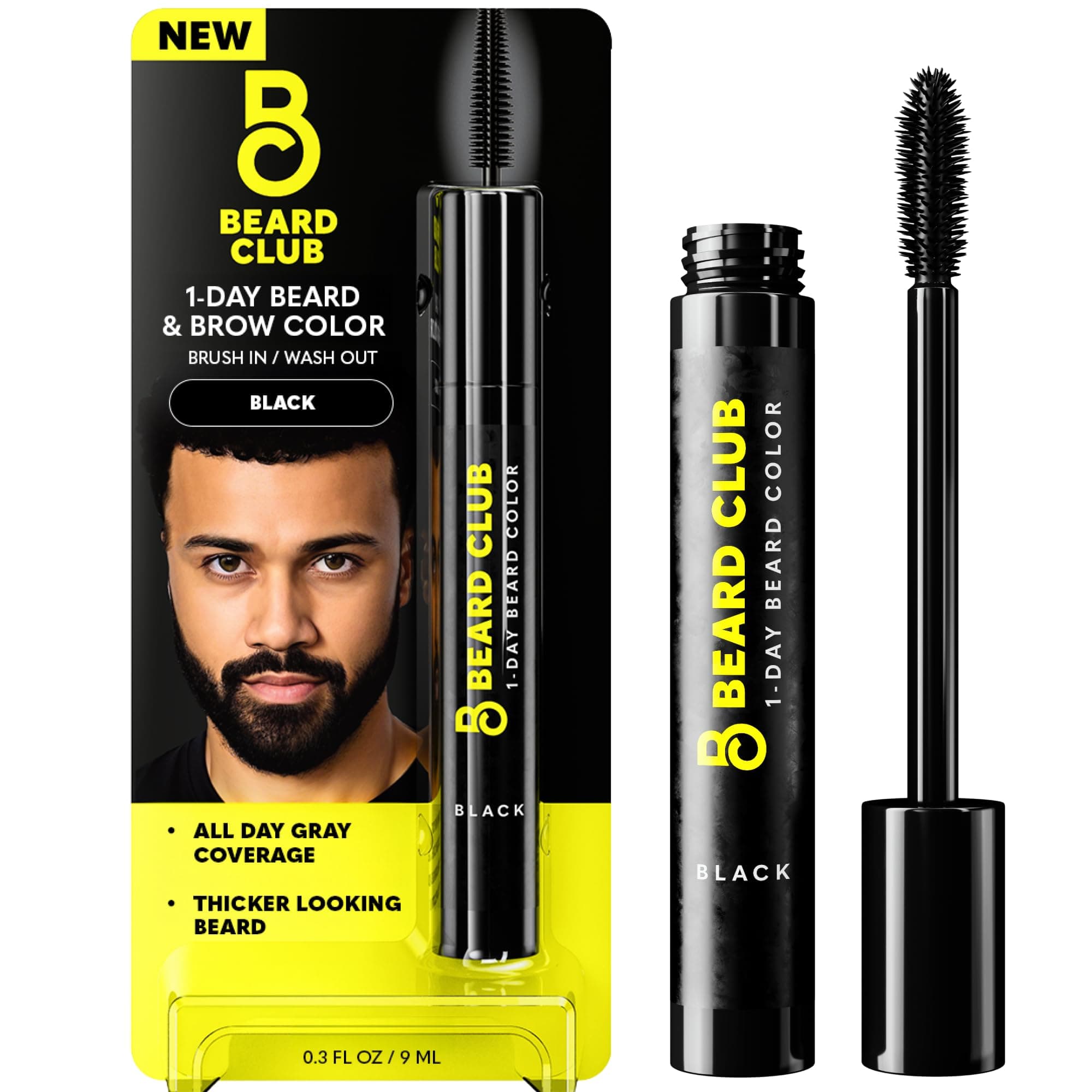 The Beard Club 1 Day Temporary Beard Dye for Men - Black Beard, Mustache & Eyebrow Color for a Fuller, Well-Defined Look, Water & Sweat Resistant, Up to 30 Applications, 0.3 fl oz