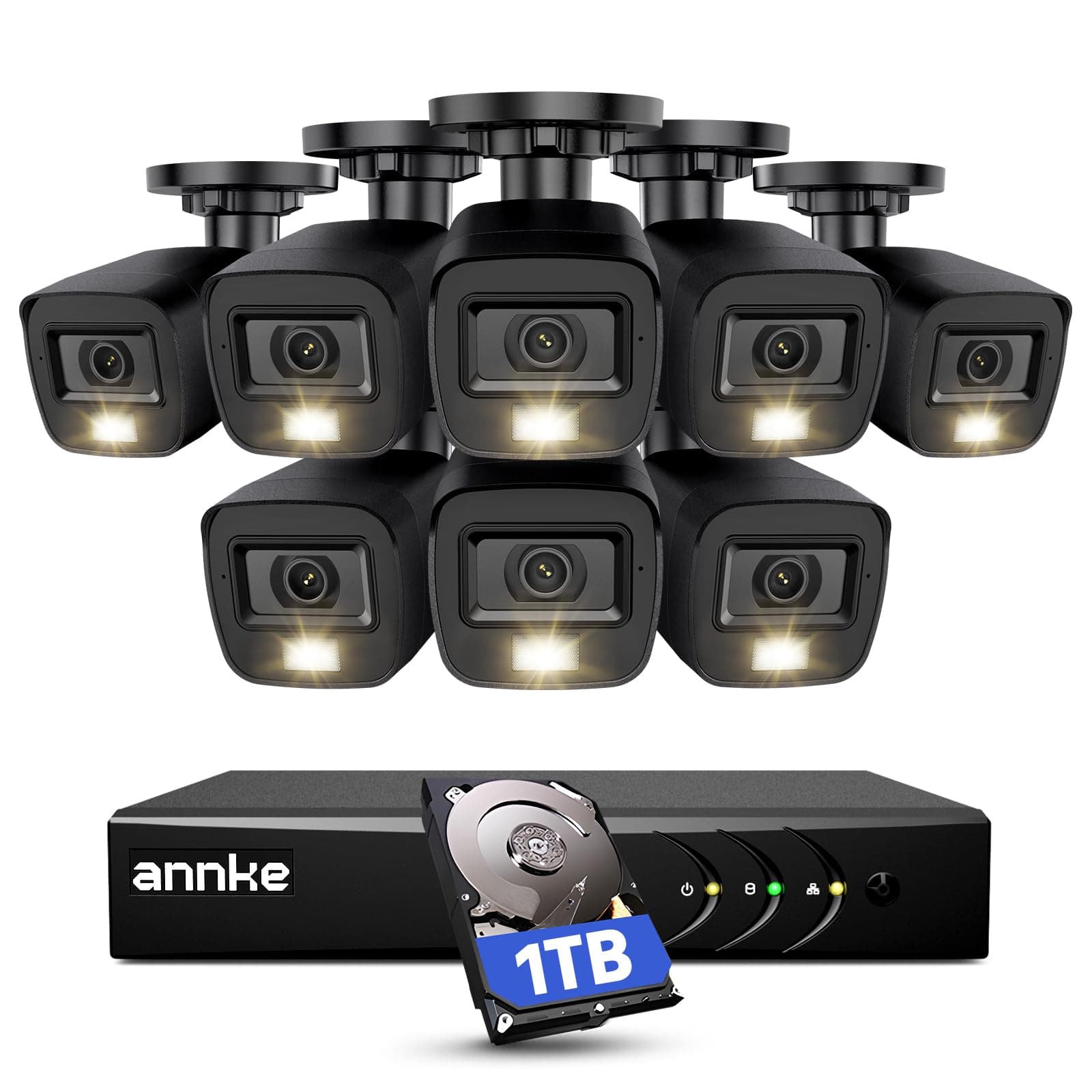 ANNKE Home Security Camera System 8 Channel 1080P Lite DVR with 1TB HDD and (8) HD 1080P Outdoor IP66 Weatherproof CCTV Cameras, Smart Playback, Instant email Alert with Images