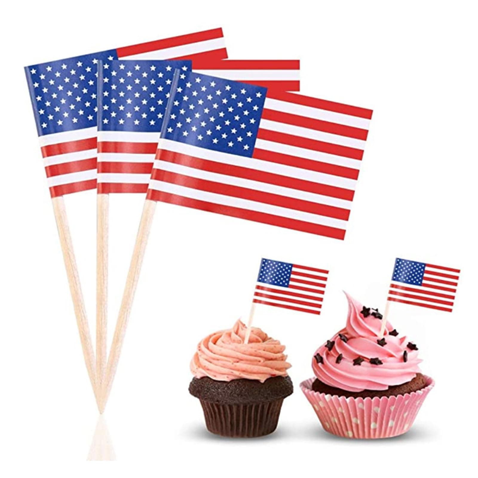 200 Pack USA Toothpick Flags Cocktail Picks，Mini Stick Cupcake Toppers Country Picks Party Decoration Celebration Cocktail Food Bar Cake Flags for Appetizers Party Supplies