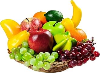 Tenorbass 13 Pcs Artificial Fruits, Fake Fruits Decoration Home Realistic Faux Fruits for Centerpieces Simulation Fruit Party Decoration Artificial Apples Oranges Fake Grapes