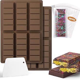BABORUI 12 Cavities Chocolate Bar Mold Deep with Bags Scraper, Thick Chocolate Bar Mold for Stuffed Bar, Silicone Chocolate Mold for Filling Knafeh Pistachio Chocolate Bar(5+10 Snap)
