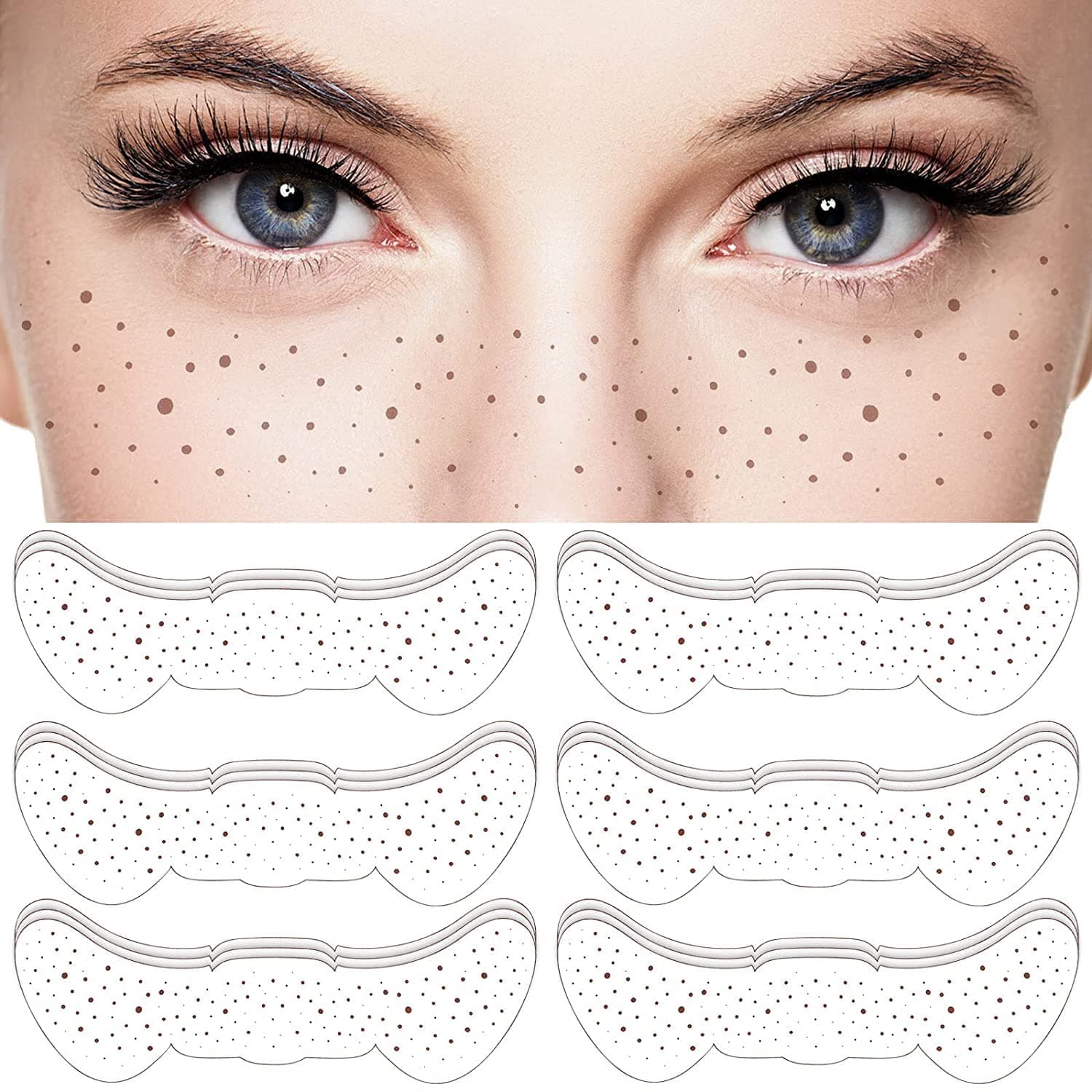 KASTWAVE Freckles Temporary Tattoos, 6 Sheets 12 Pcs Face Temporary Tattoo Stickers Waterproof Natural Looking Fake Tattoos Freckle Patch, Makeup Accessories for Women