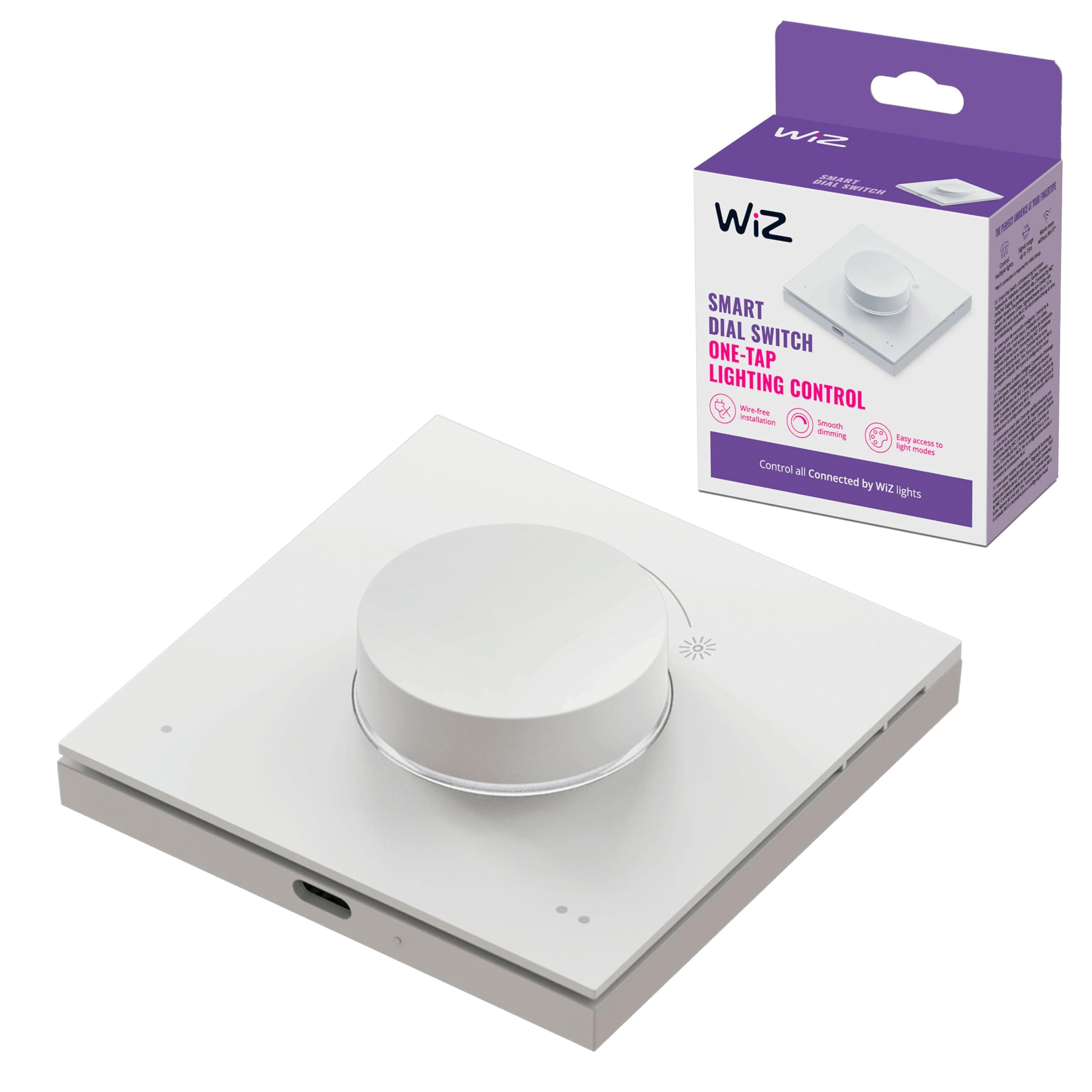 WiZ Smart Dial Switch - Portable Dimming and Scene Control with Just One Click, Rechargeable via USB, Wireless WiFi Connection