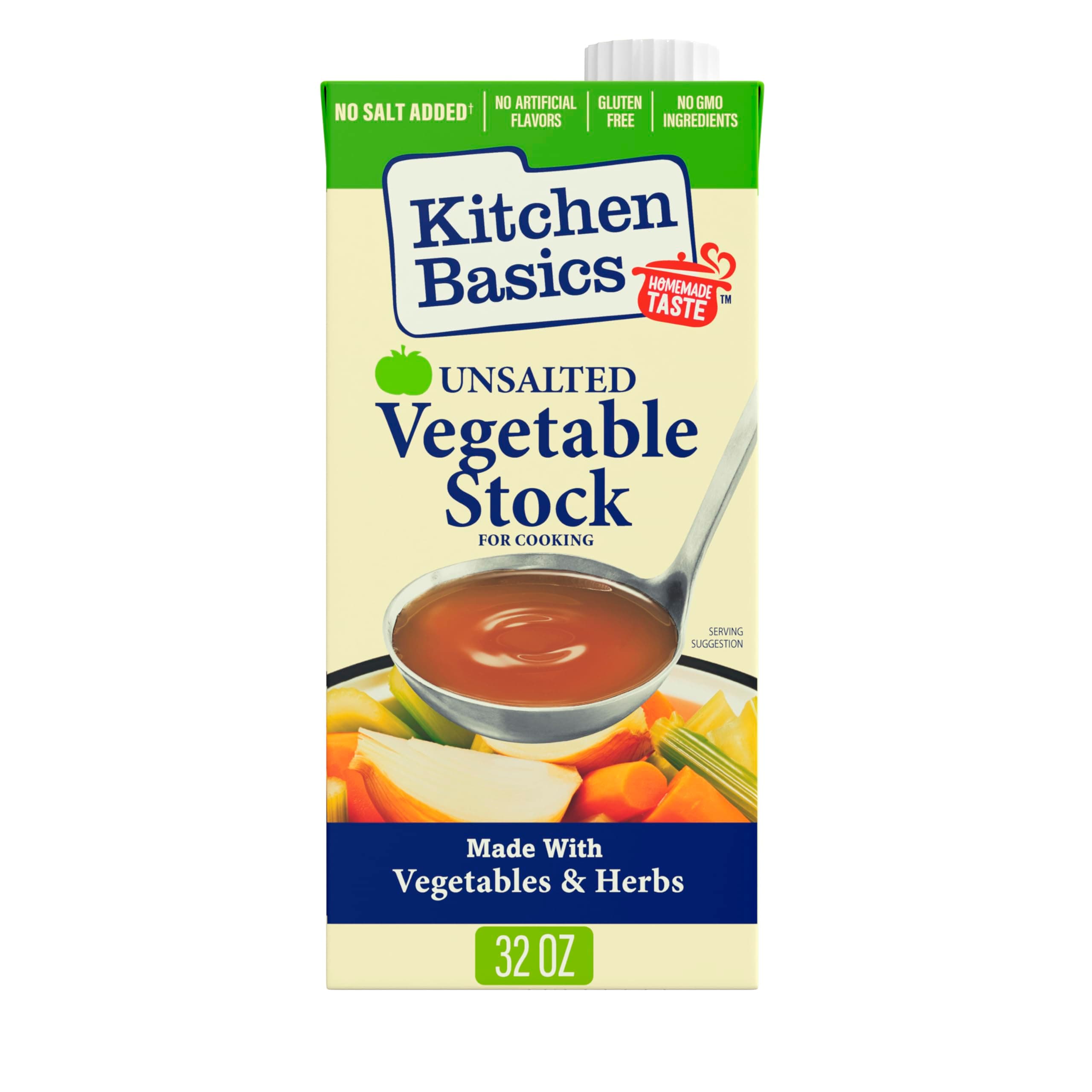 Kitchen Basics Unsalted Vegetable Stock, 32 oz | No Artificial Flavors and Gluten Free |