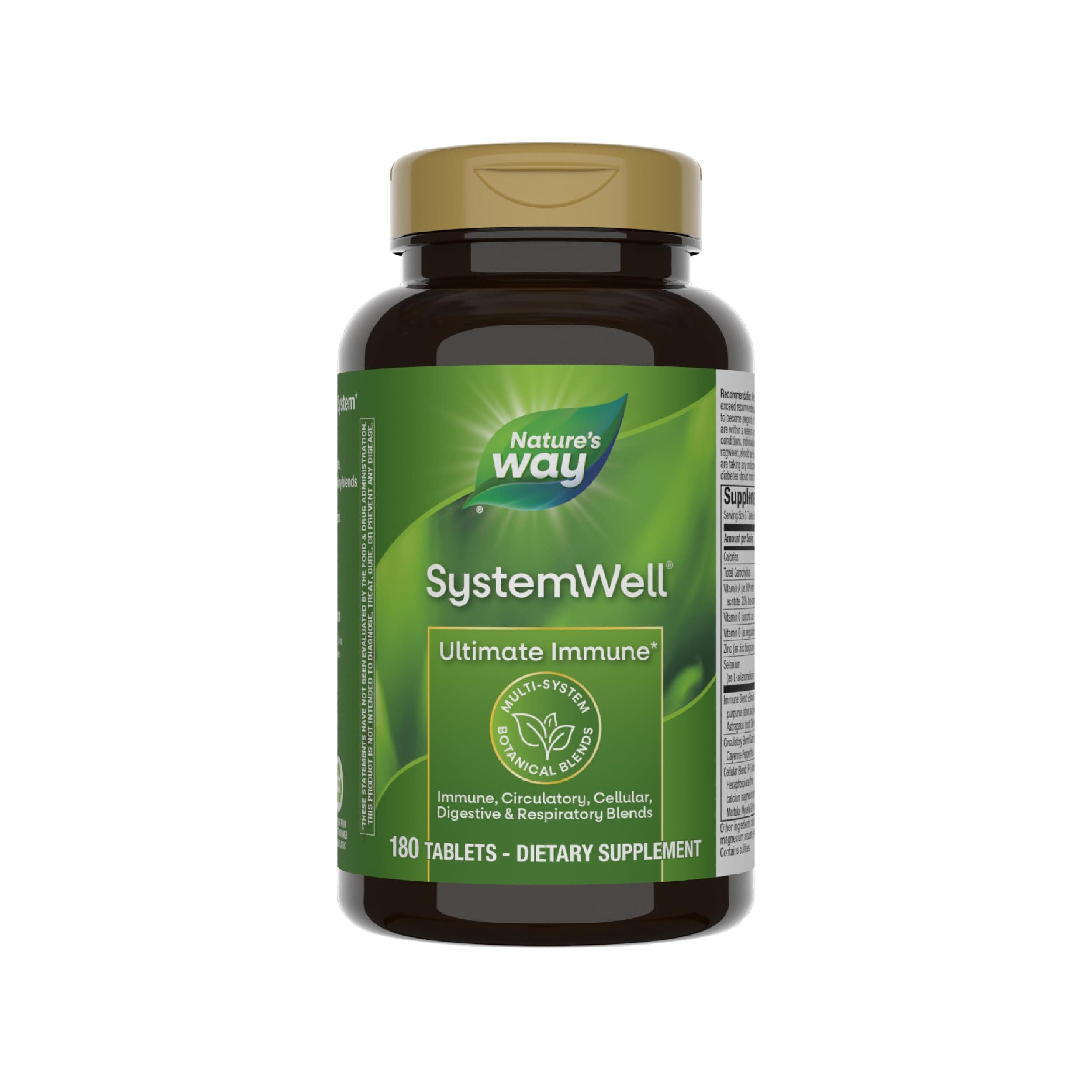 Systemwell Ultimate Immune* with Vitamins C, A, D, Zinc, & Selenium, Multi-System Botanical Blends Including Immune, Respiratory, Digestive & Circulatory, 180 Tablets (Packaging May Vary)