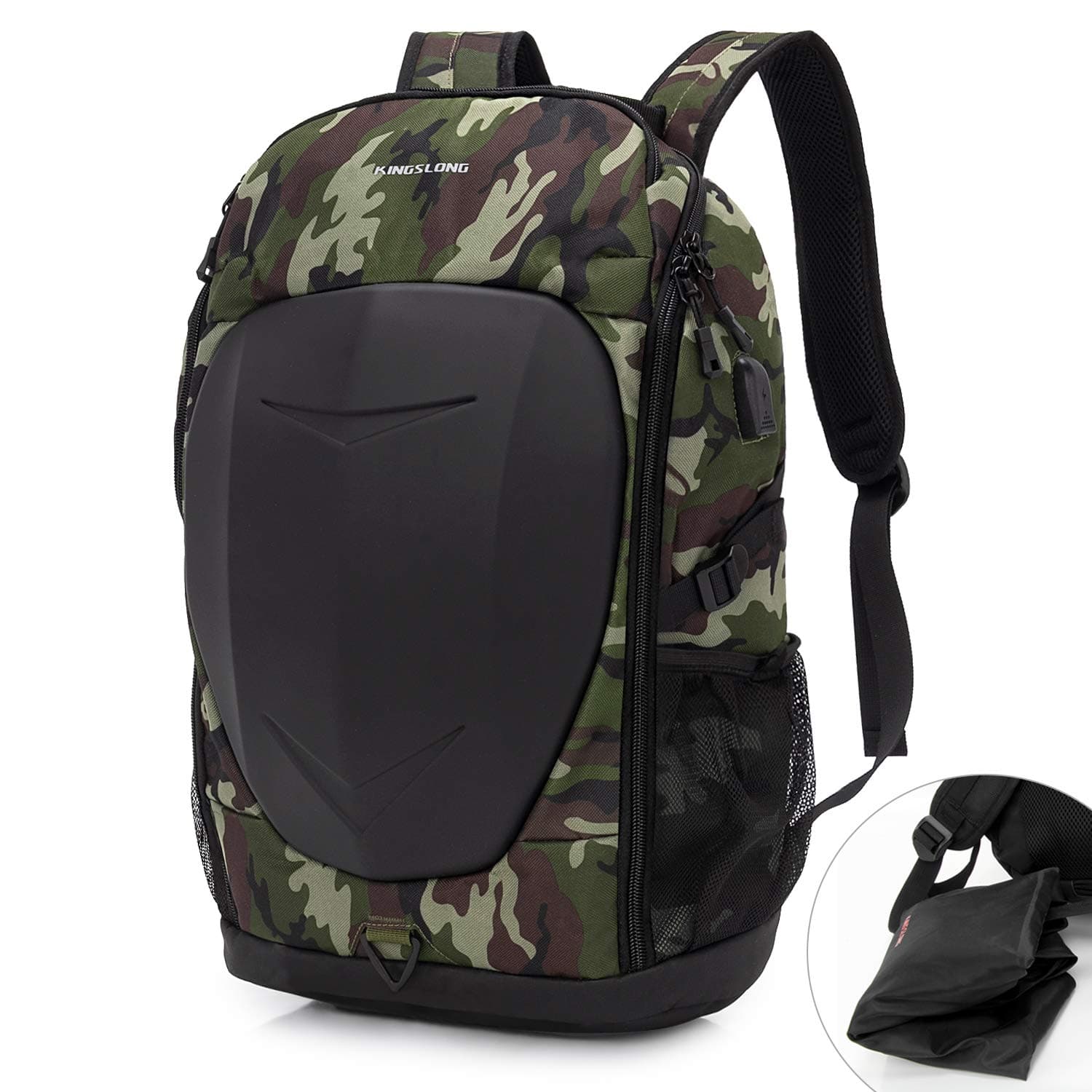 KINGSLONG Hard Shell 17 Inch Laptop Backpack for Men with USB Port for College Motorcycle Outdoor Waterproof Backpacks Green