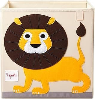 3 Sprouts Cube Storage Box - Organizer Container for Kids & Toddlers, Lion