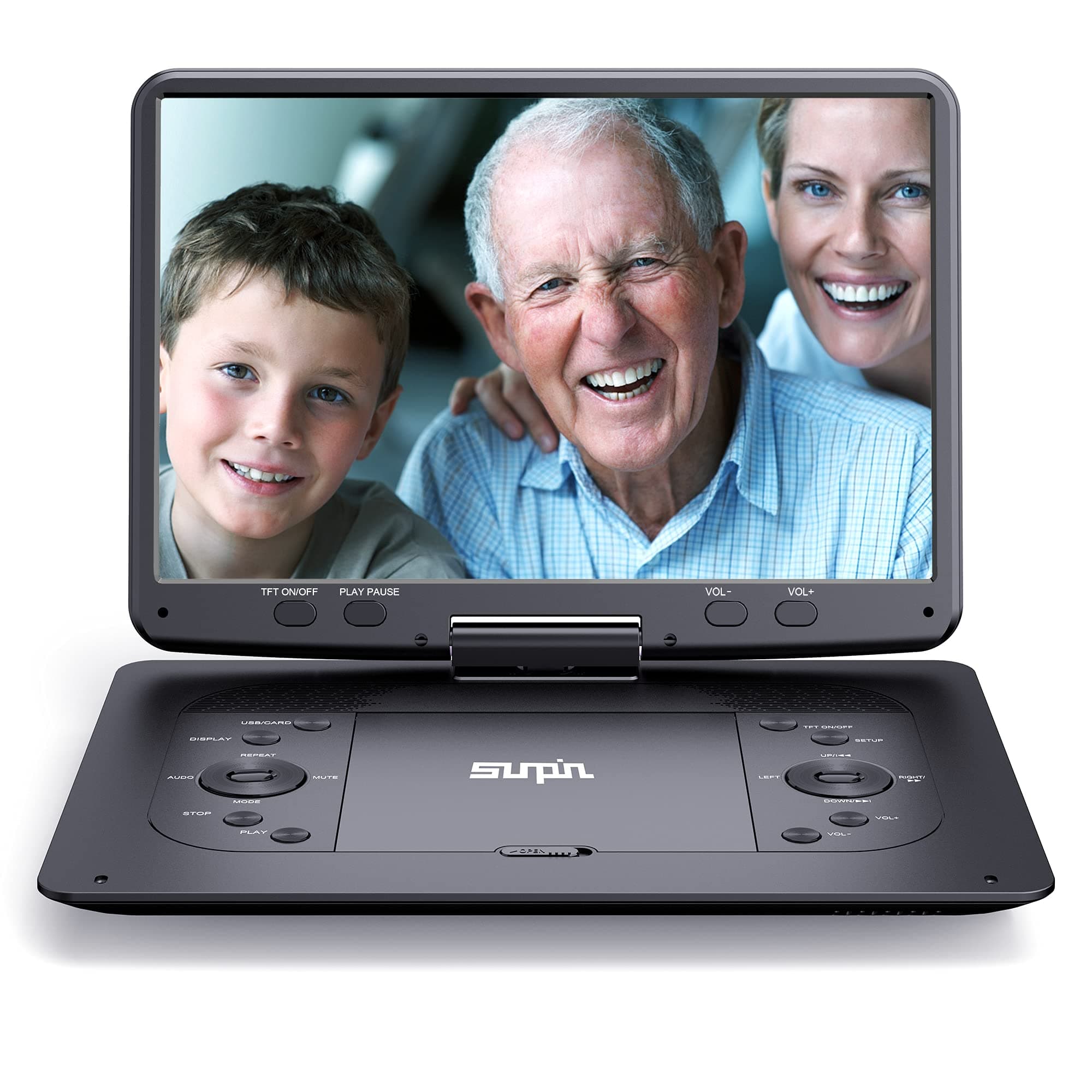 16.9''Portable DVD Player with 14.1''HD Large Screen, 5 Hours Rechargeable Battery, Kids DVD Players for Car Travel, USB/SD Card/Sync TV and Multiple Disc Formats, Black