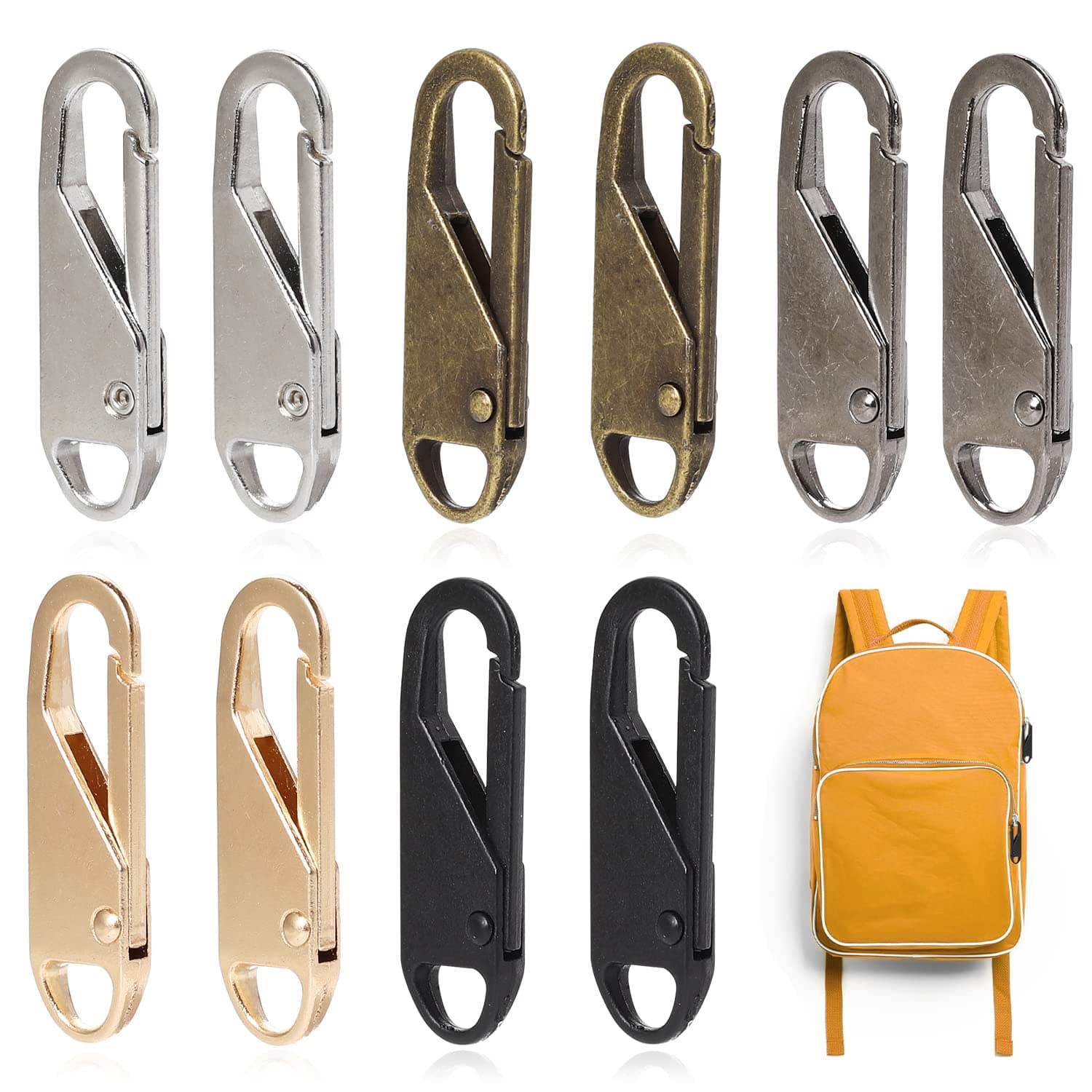 10 Pcs Detachable Zipper Pull Zipper Pull Tab Slider Heads Replacement Metal Zipper Puller Universal Zipper Repair Kit for Luggage Jackets Backpacks Purse Coat