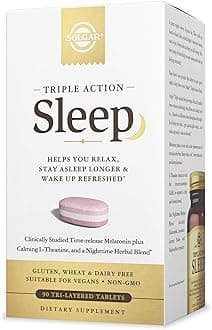 Triple Action Sleep, 90 Tri-Layer Tablets - Time-Release Melatonin & L-Theanine Plus Herbal Blend - Helps You Relax - Non-GMO, Gluten Free - 90 Servings