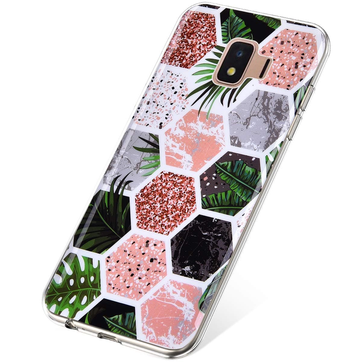 SainCat Case Compatible with Samsung Galaxy J2 Core,Elegant Shiny Marble Pattern Shock-Absorption Scratch resistant Slim Soft Flexible TPU Silicone Protective Bumper Case+Rainforest