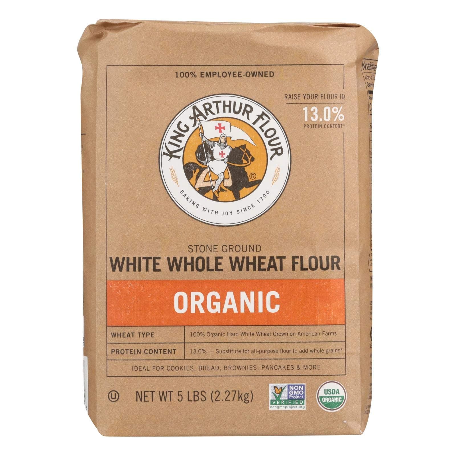 King Arthur Flour, Og, White Whl Wheat, NET WT 5 LBS (2.27 kg)USDA Organic