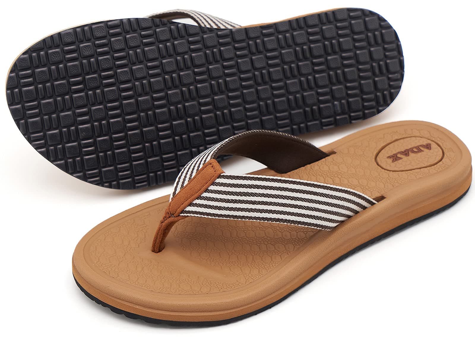 Women's Comfortable Memory Foam Flip Flops,Soft Cushion Non Slip Thong Sandals With Arch Support, Brown, 10