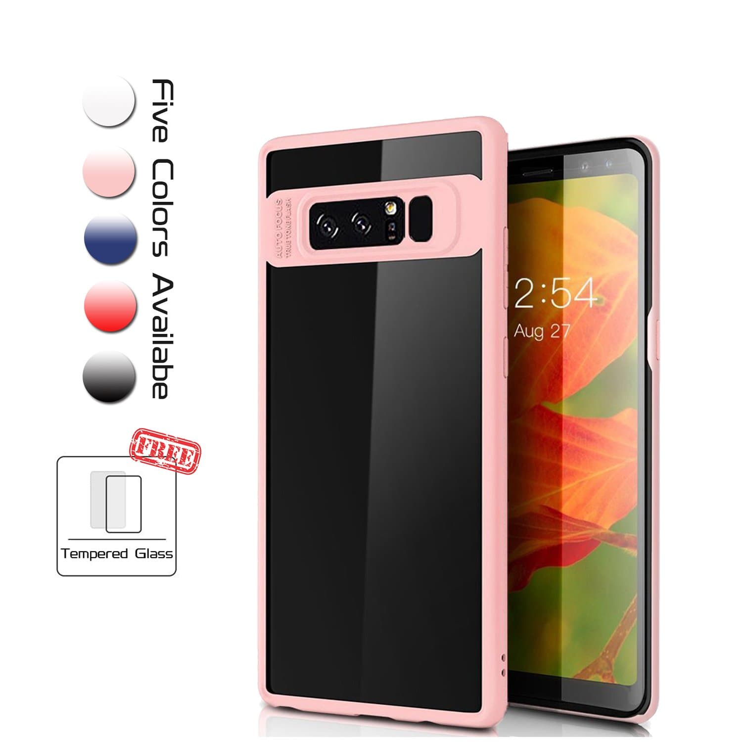 KingLeChange Samsung Galaxy Note 8 Phone Case with Screen Protector Built in, Clear Rear (Sakura Pink)