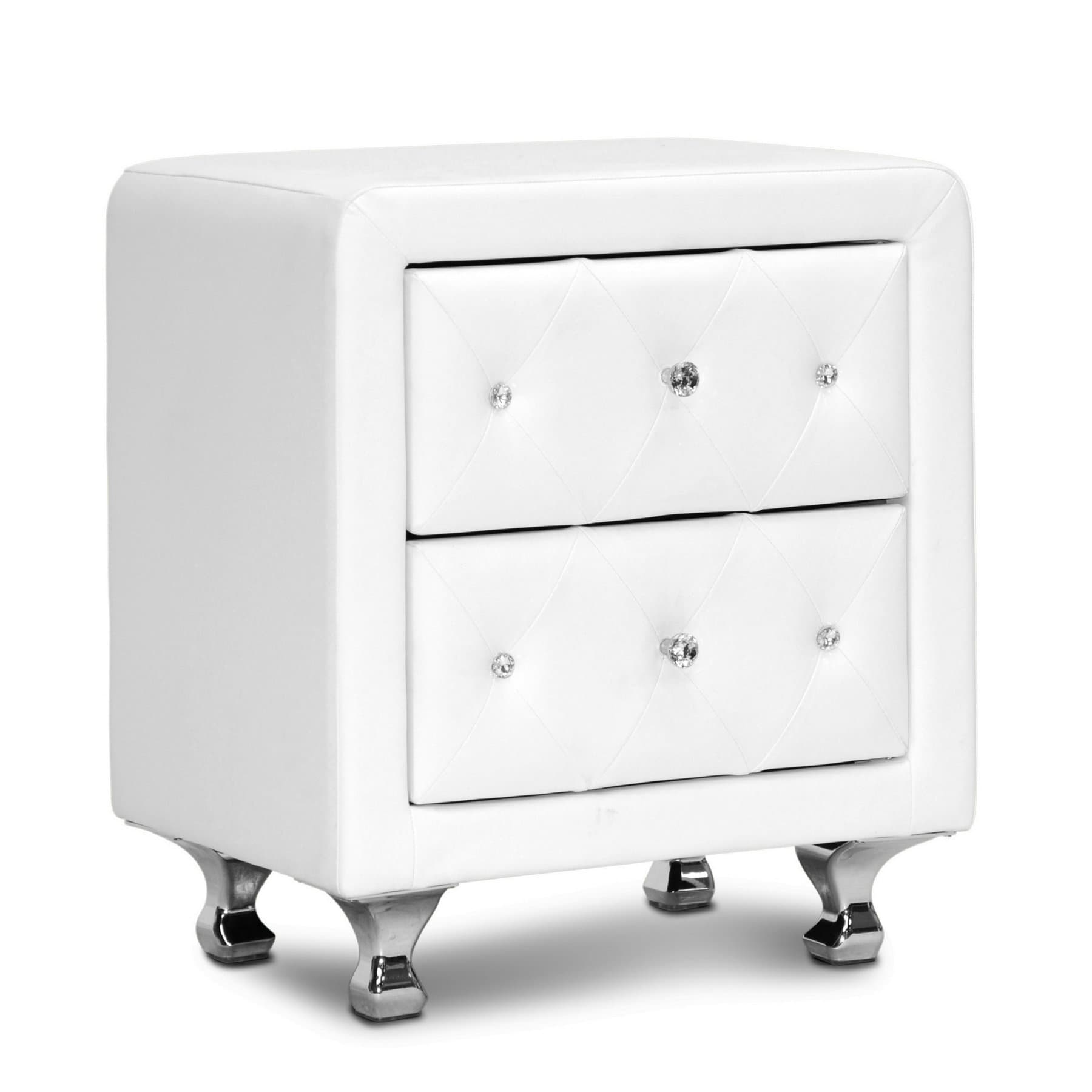 Stella Crystal Tufted Upholstered Modern Nightstand, White
