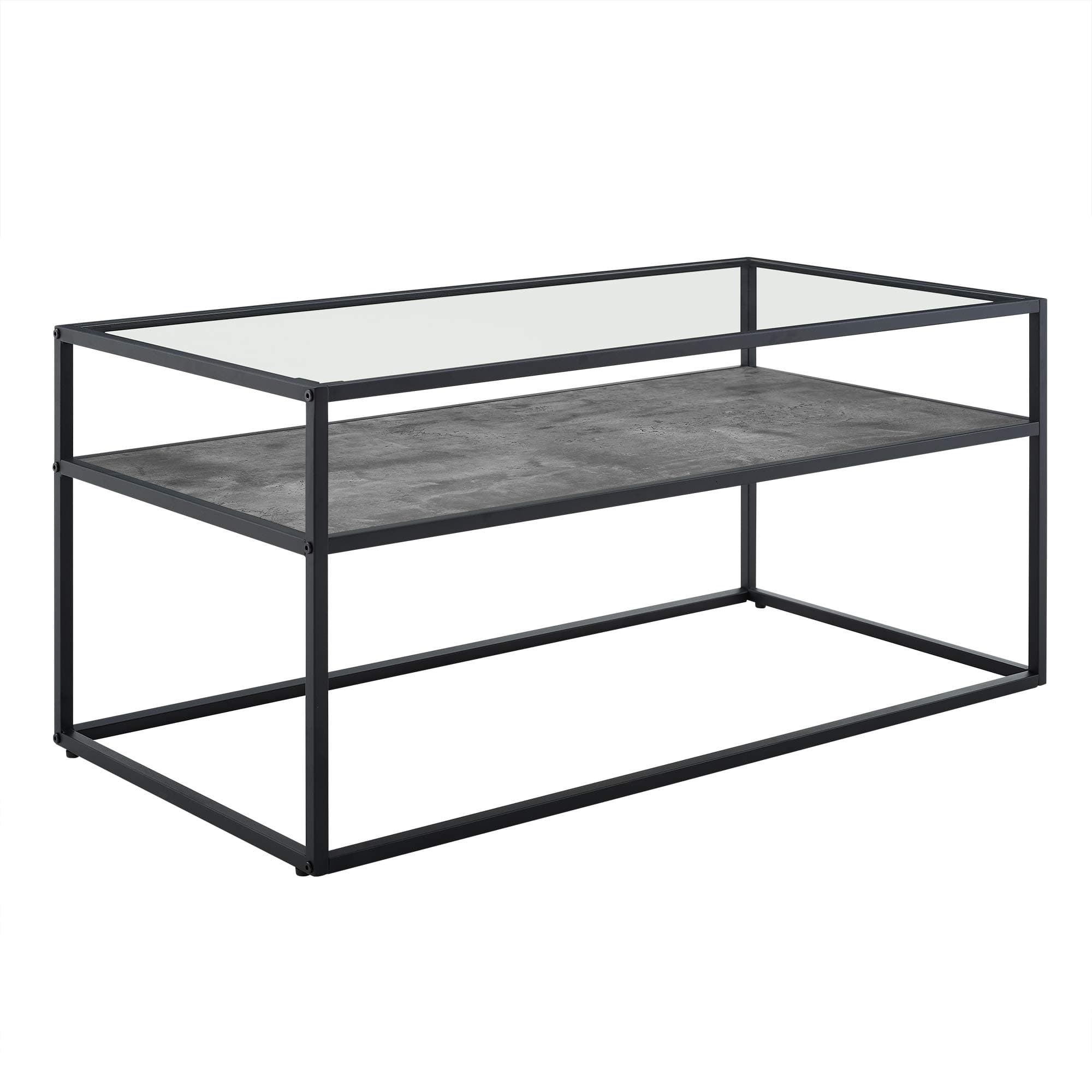 Eden Bridge Designs Modern Reversible Shelf Coffee Table with Open Storage Shelf for Living Room End - White Faux Marble/Dark Concrete