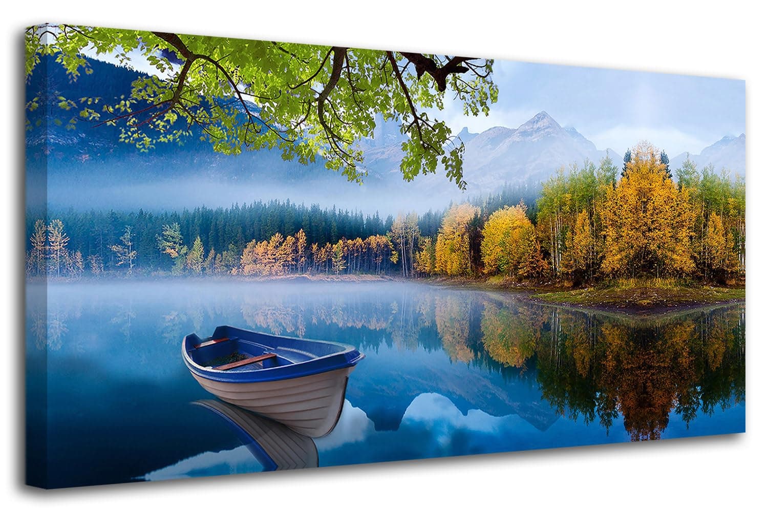 Arjun Landscape Wall Art for Living Room Lake Canvas Blue Picture Bedroom, Nature Boat Artwork Modern Nature Painting Framed Large Home Office Dining Room Wall Decor 40"x20"