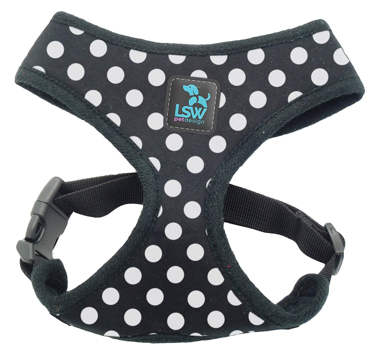 LSW Pet Design No Pull Small Dog Pet Harness Breathable Dotty Cotton Design and Sizes Black Small