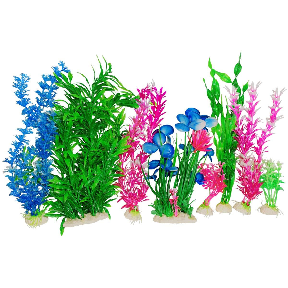 Plastic Plants for Fish Tank Decorations Large Artificial Aquarium Decor and Accessories (Pink and Blue 8-Pack)