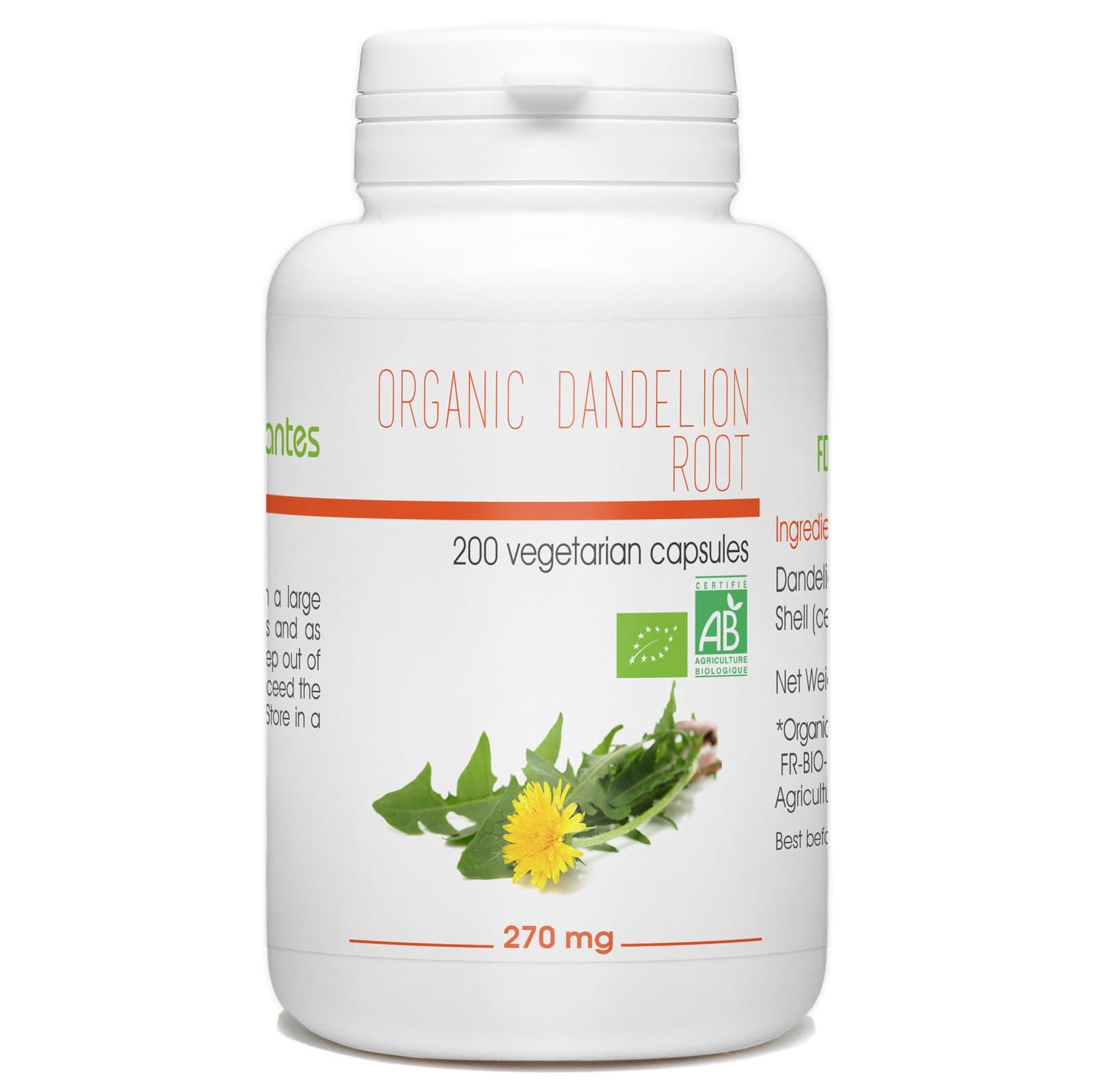 Organic Dandelion Root - 270mg - 200 vegetable capsules