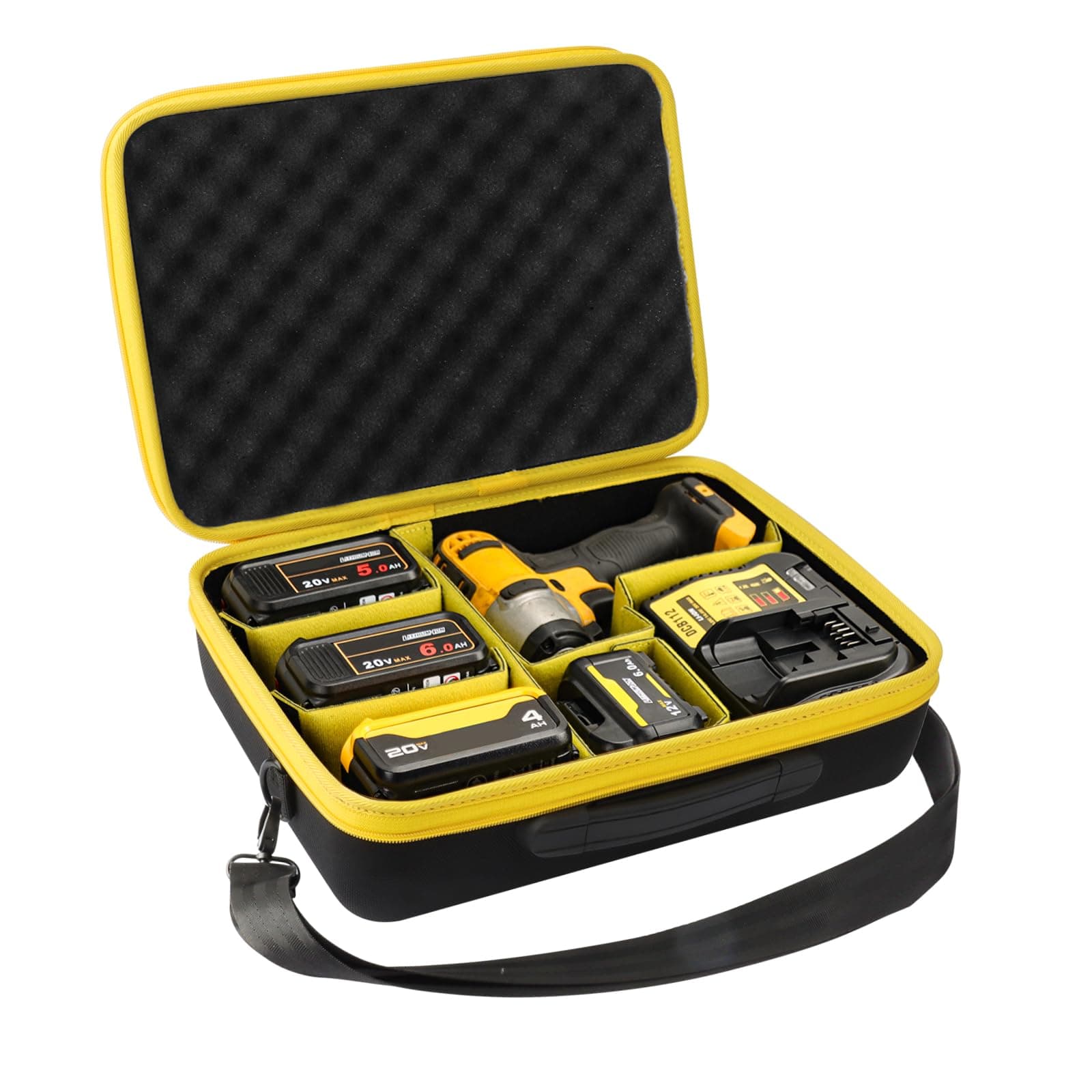 Large Battery Storage Holder Case for Dewalt 20V/ 60V MAX Battery &Charger, Tool Batteries Pack Container Carrier Box, Holds 20V 2.0/3.0/4.0/5.0/6.0/12.0 Ah Batteries (Bag Only)