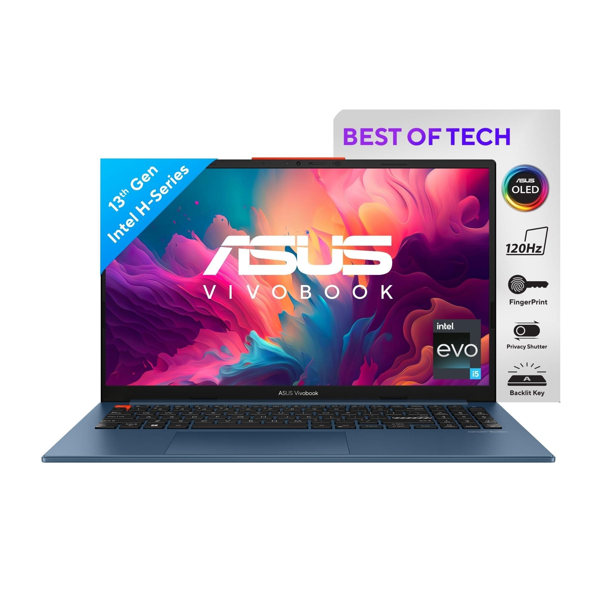 ASUS Vivobook S 15 OLED (2023), Intel Core EVO i5-13500H, 13th Gen, 16GB RAM, 512GB SSD, 2.8K OLED 120Hz, 15.6"/39.62cm, Windows 11, MS Office 2021, Blue, 1.7KG, S5504VA-MA541WS, Iris Xe, 75WHr Laptop