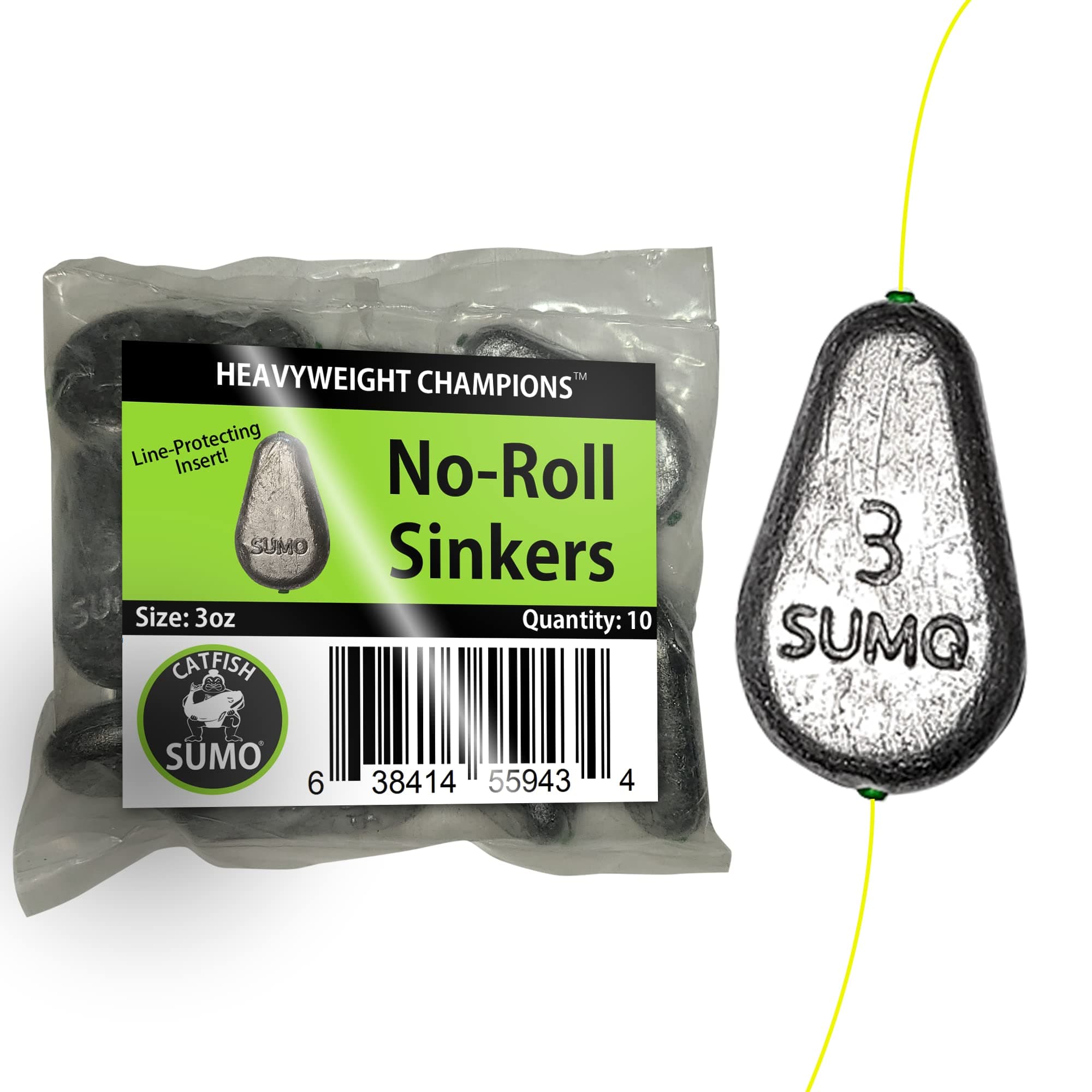 Catfish SumoFlat No-Roll Lead Sinker Weights with Line-Protecting Inserts to Guard Against Damage in River
