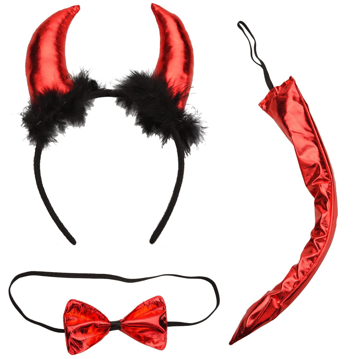 XNHIU 3 Pieces Devil Costume Set Devil Horn Headband Tail and Bow Tie Set for Kids Halloween Party Fancy Dress (Black)