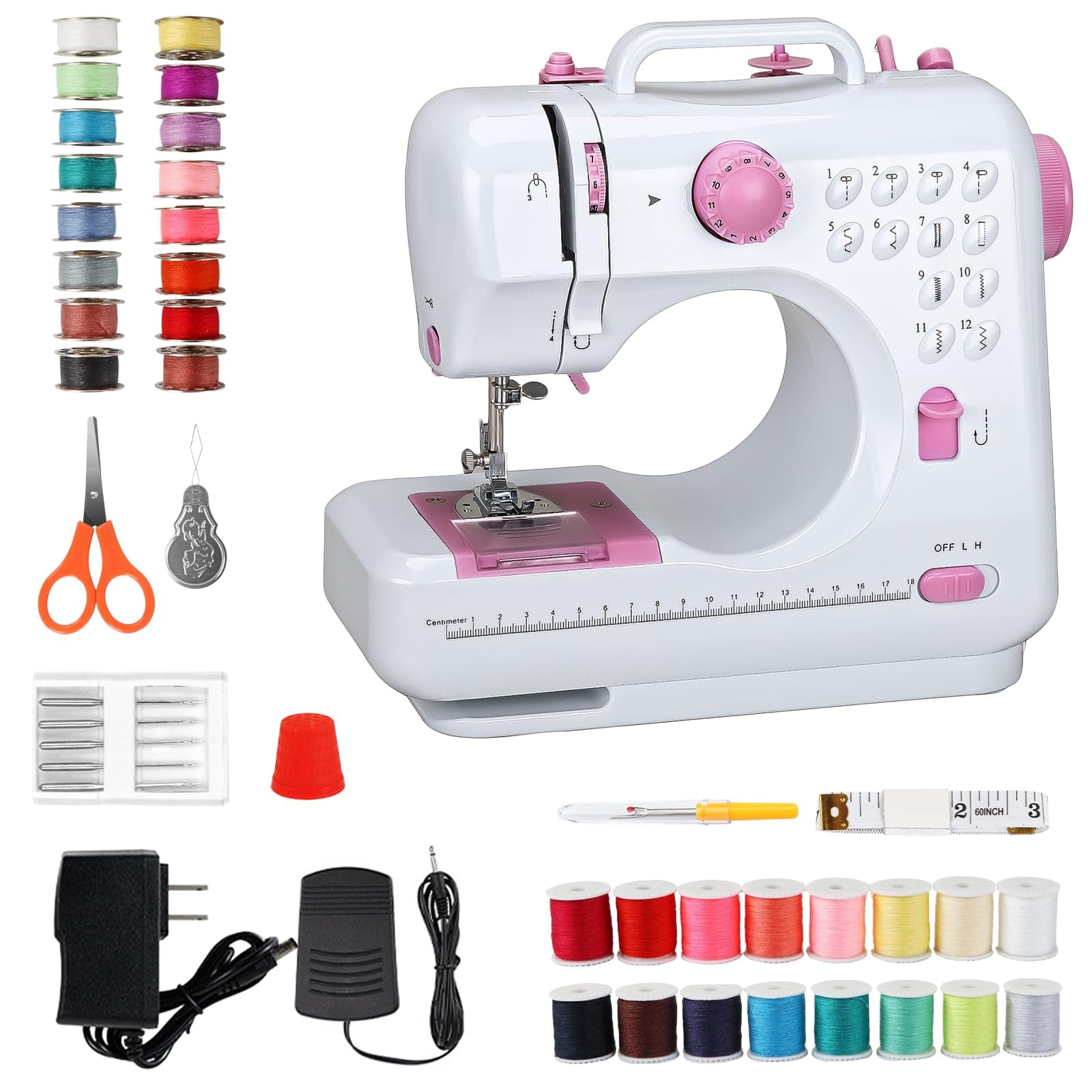 Mini Sewing Machine for Beginners, Portable with Dual Speed, 12 Stitches, Foot Pedal and Accessories Kit for Home Quick Repairs DIY Crafts & Gift, Pink