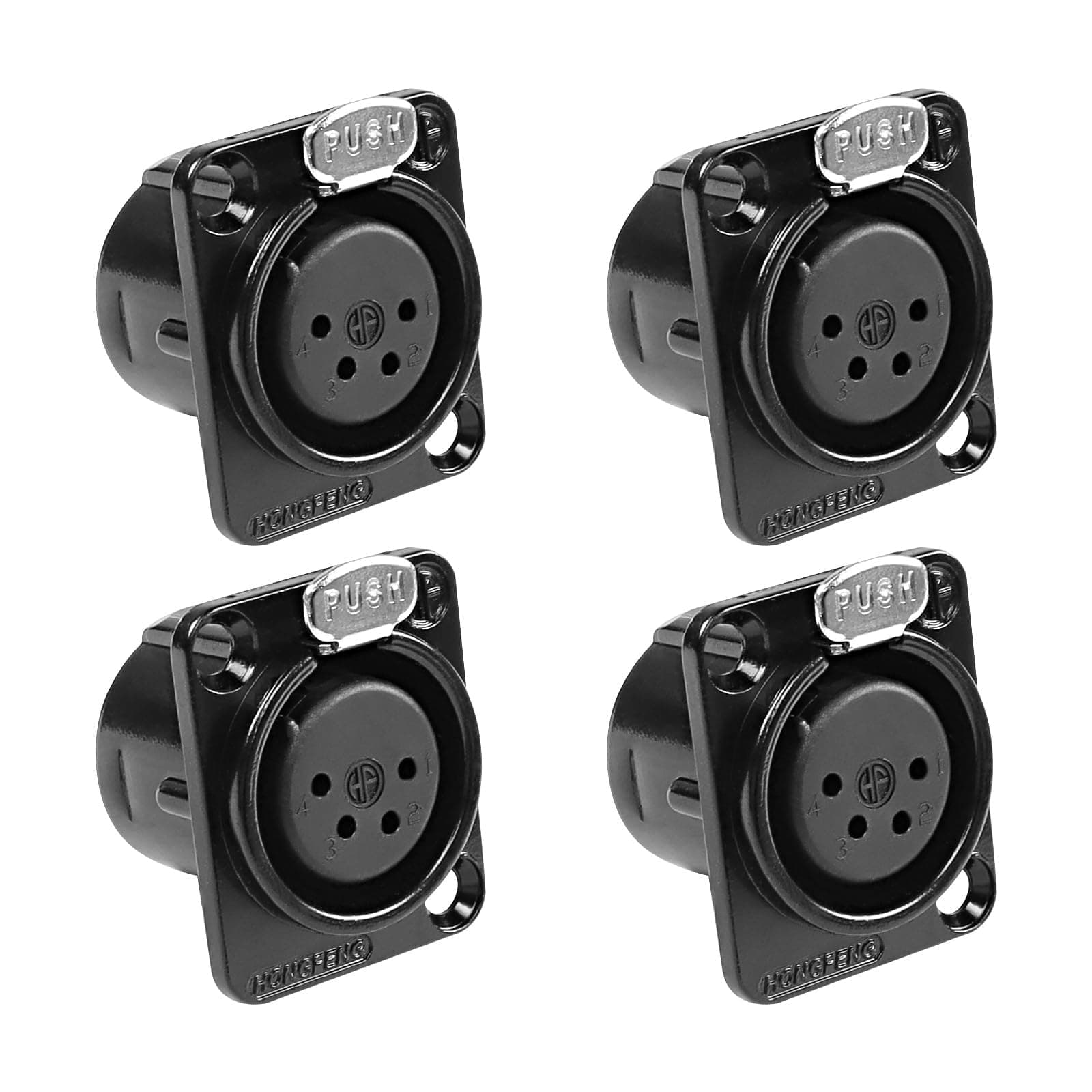 XMSJSIY 4 Pin XLR Panel Mount Connector XLR Female Socket Audio Speaker Microphone Connector D-Type Chassis Solder for Microphone Musical Instruments- 4pcs… (4 Pin Female)