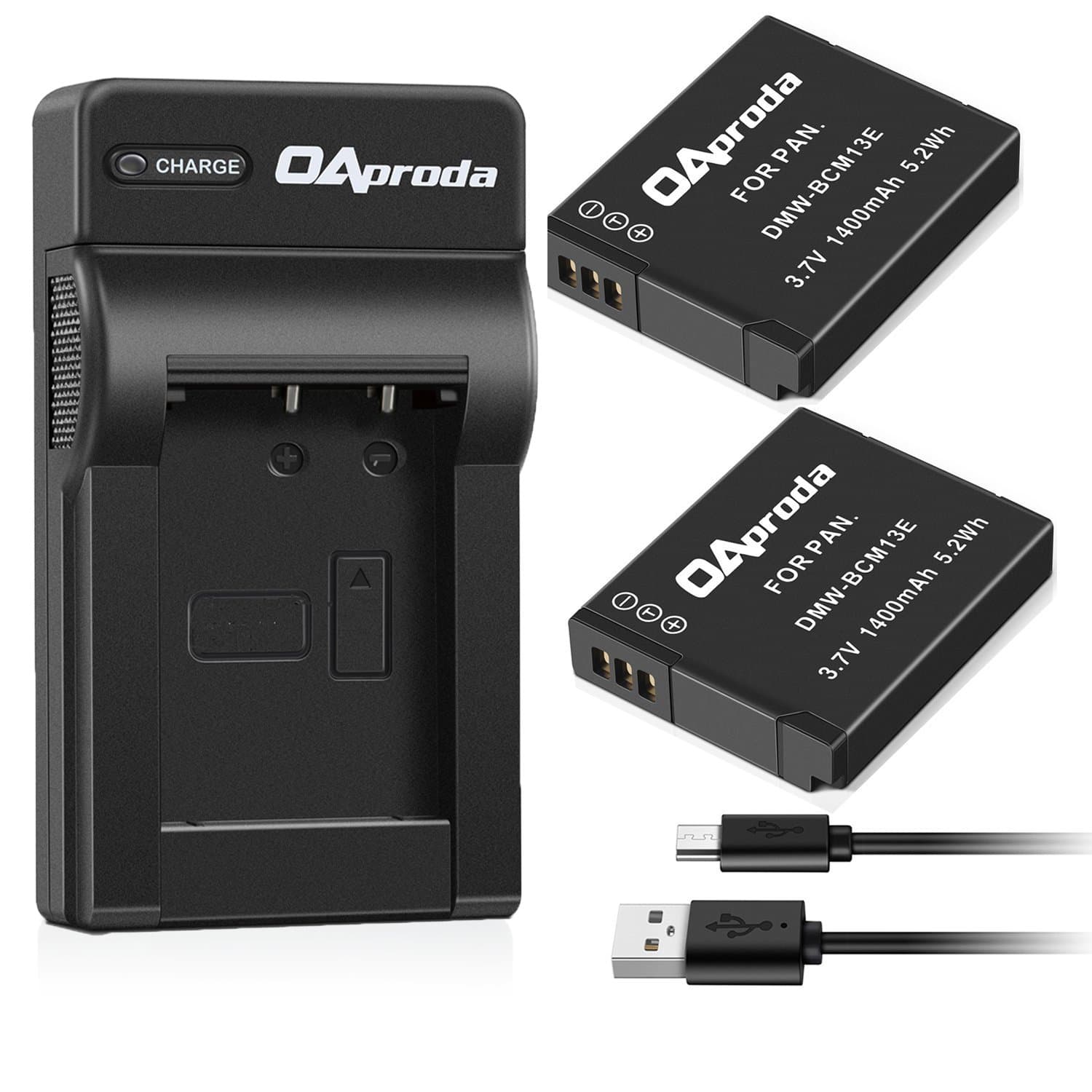 OAproda DMW-BCM13 Battery (2 Pack) and Micro USB Battery Charger for Panasonic Lumix BCM13, BCM13E, DMC-ZS30, DMC-ZS35, DMC-ZS40, DMC-ZS45, DMC-ZS50, DMC-FT5A, DMC-LZ40, DMC-TS5