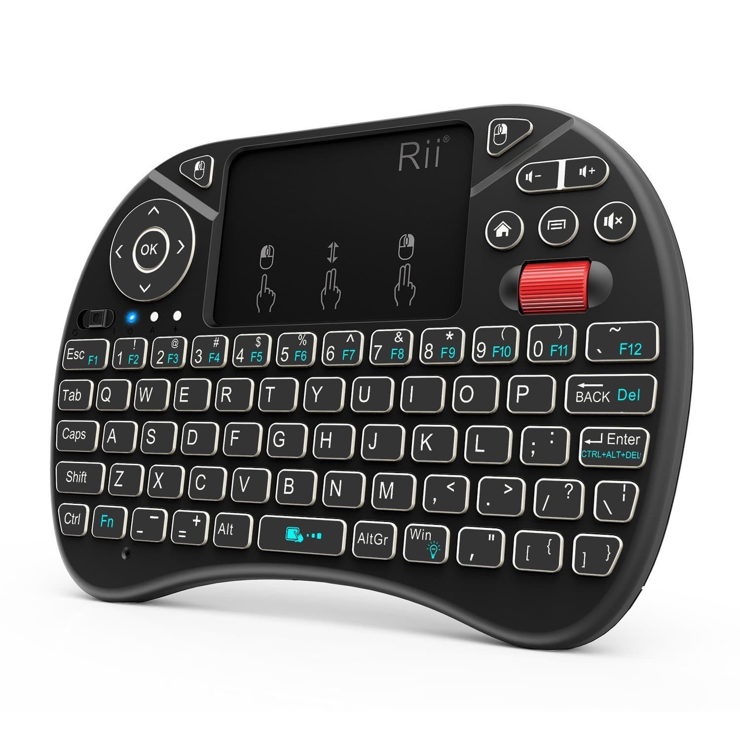 2019 Rii i8X 2.4GHz Mini Wireless Keyboards with Scroll Wheel, Touchpad Mouse Combo, LED Backlit,Rechargeable Li-ion Battery-Black