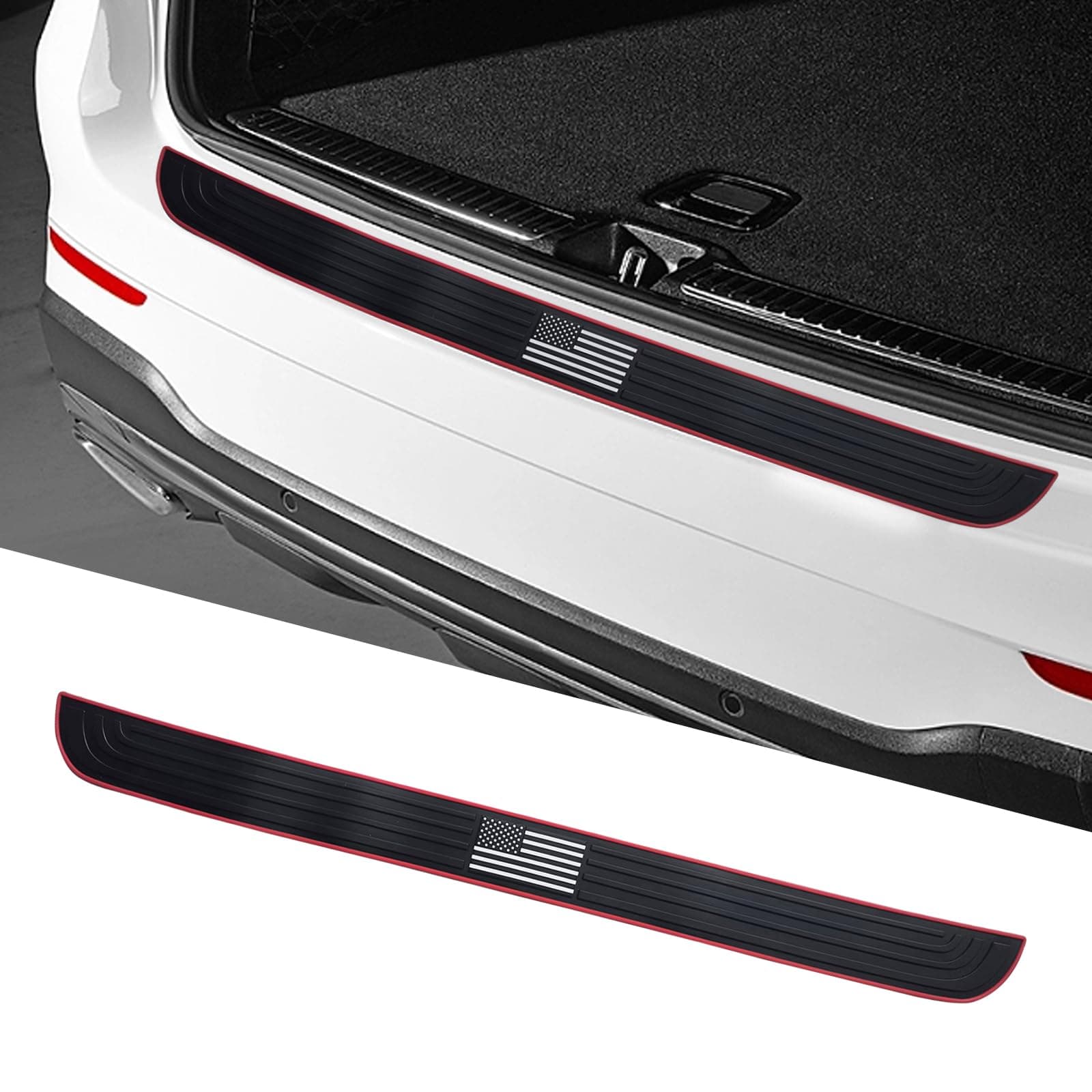 1 PC Car Rear Bumper Protector Guard, Trunk Rubber Protection Strip, Car Rear Bumper Protector Cover, Universal Scratch-Resistant Trunk Guards Trim, for Most Cars (American Flag Black #3201)