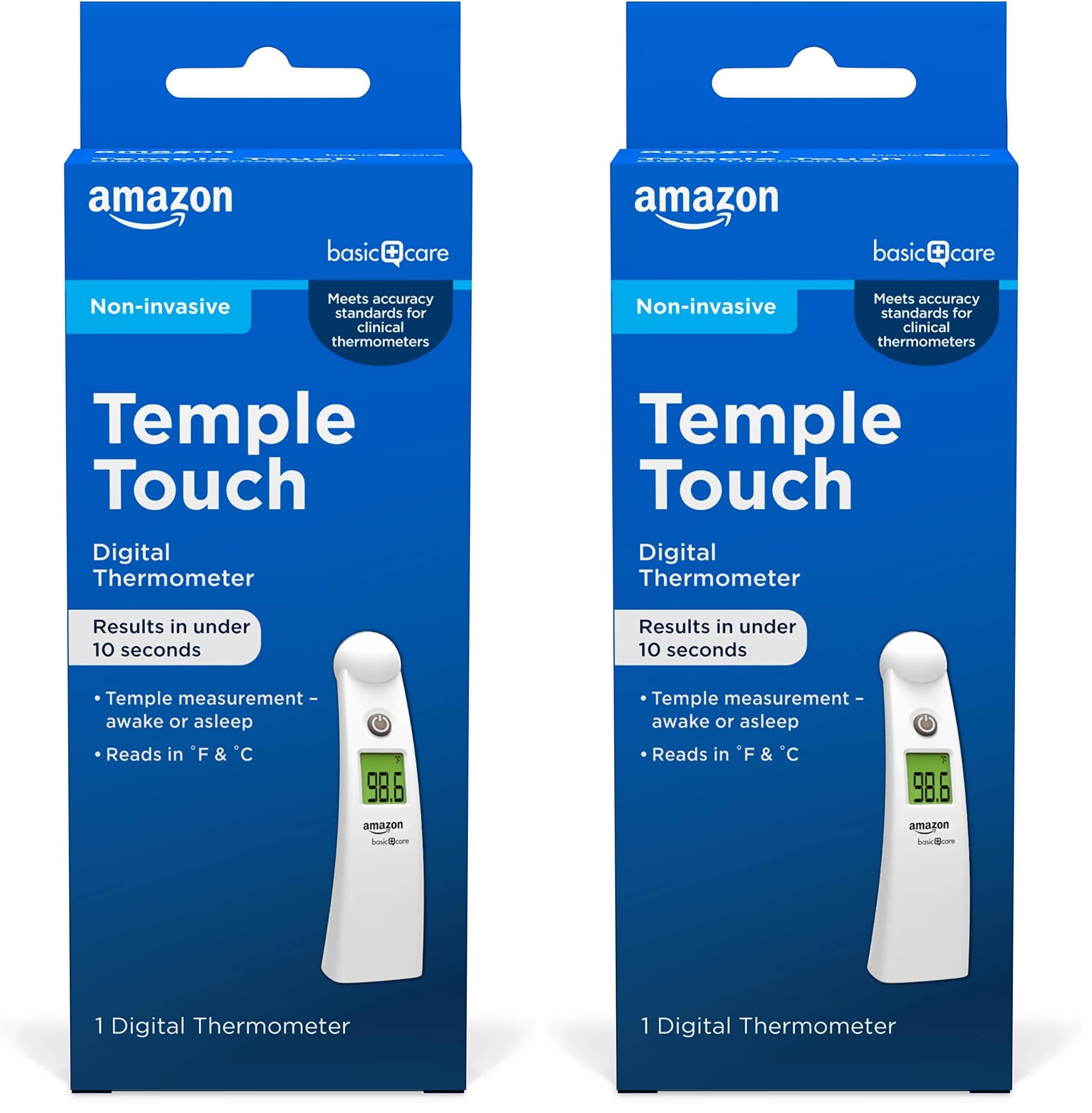 Amazon Basic Care Temple Touch Digital Thermometer, White (Pack of 2)