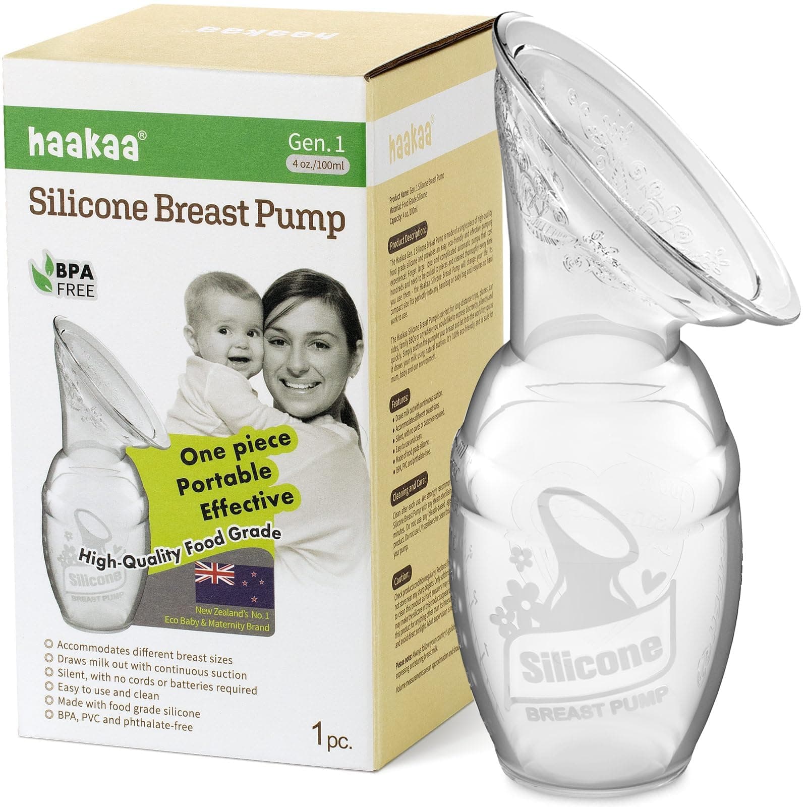 Manual Breast Pump, Clear, 4oz/100ml