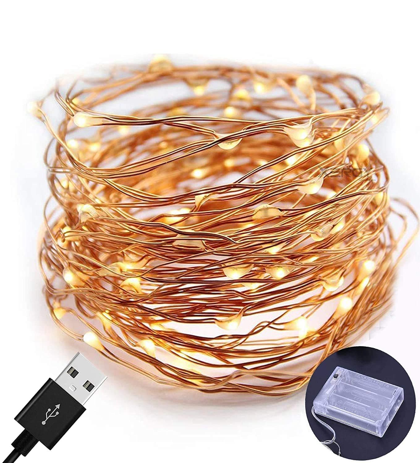 BlackCherry 5 Meter 50 LED's Fairy String Lights USB and 3A Battery Powered Copper Wire LED Fairy Light for Diwali, Christmas, Indoors & Outdoors (Pack of 1, Warm White)