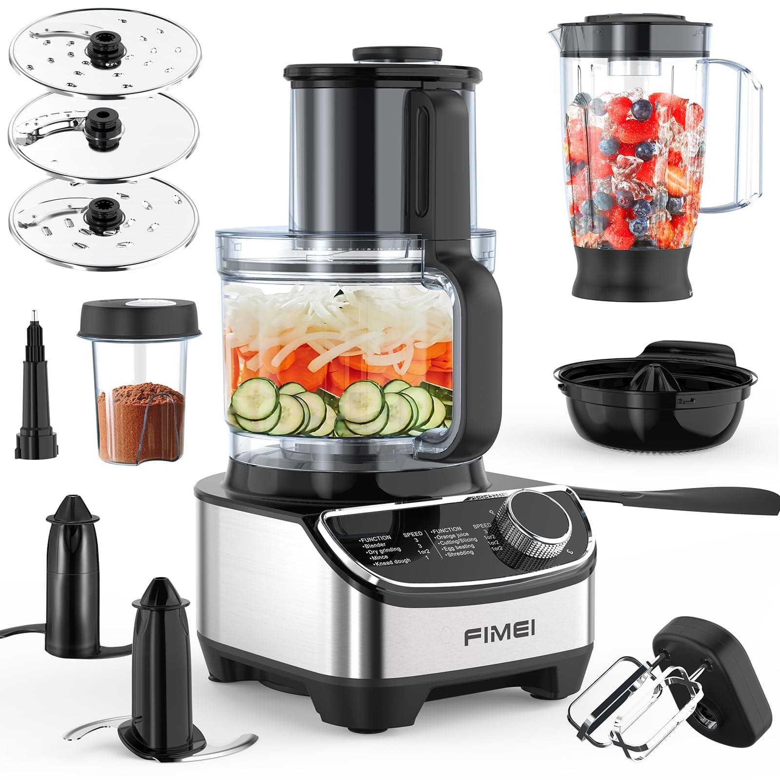 Multifunctional Food Processor 1300W, 3 Speeds and Pulse Function, 3.5L Chopper, 1.5L Blender, Grinder, Citrus Juicer, Dough Kneader, Whisk, Shredder, Reversible Slicer, Triple Lock Protection