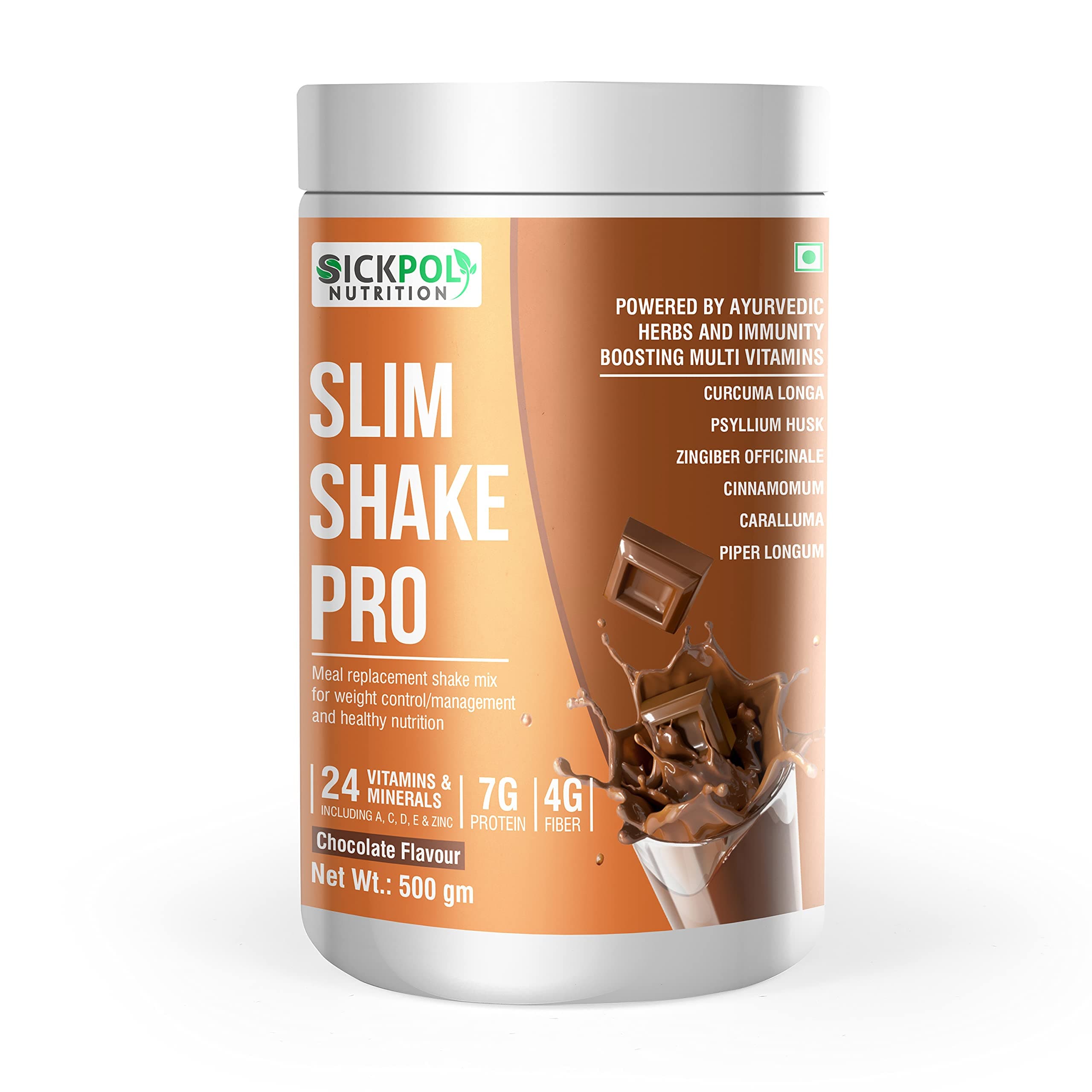 Slim Shake Pro Protein Powder-Meal Replacement Shake For Weight Control & Management-Sugar Free,Healthy,(7g Protien 4G fiber 24 Vitamins&Minerals) For Men & Women-500 Gm (Chocolate)