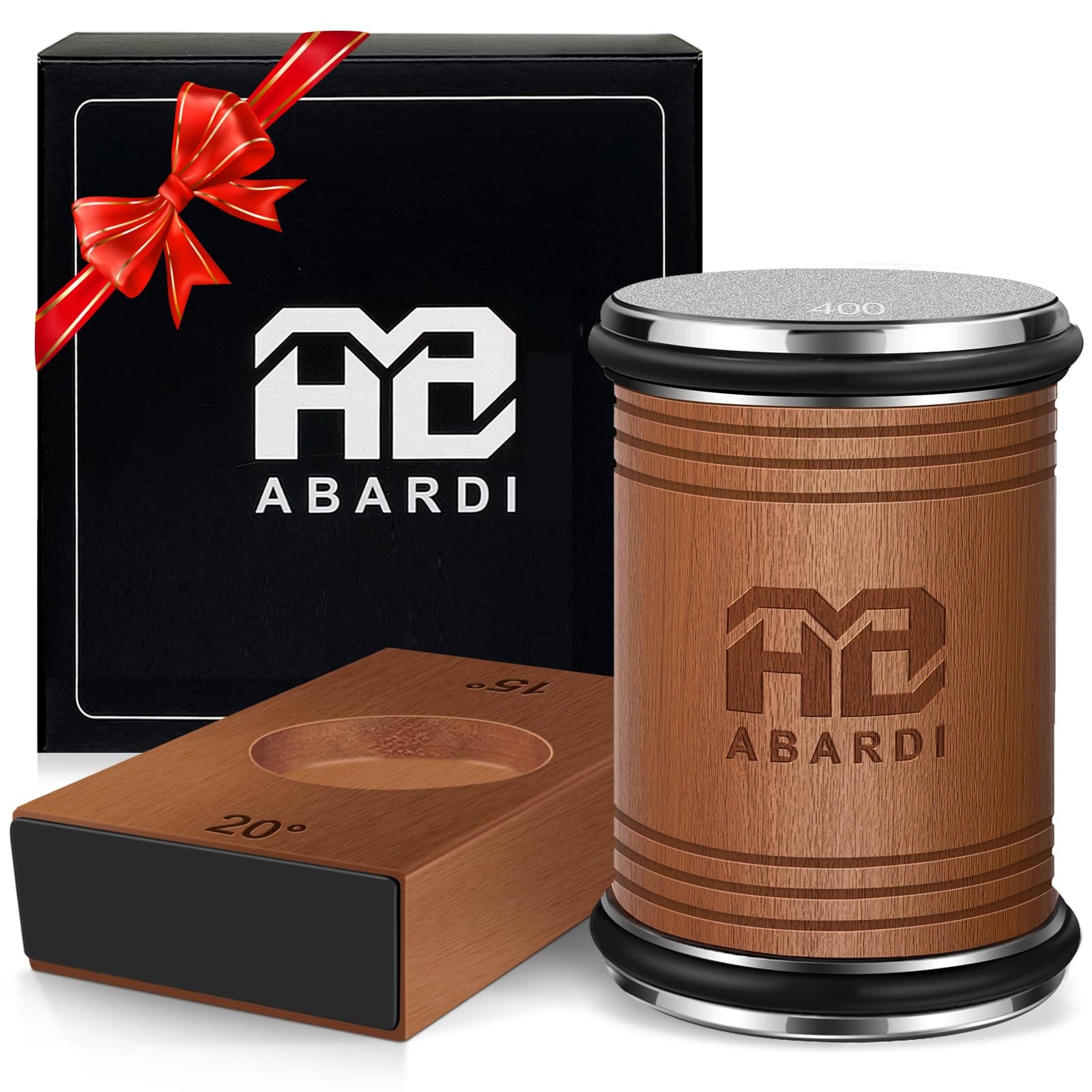 Abardi Rolling Knife Sharpener, Knife Sharpening with Diamonds Made Easy, Knife Sharpeners Kit with 15 & 20 Degree Magnetic Angle, Kitchen Gadgets Birthday Gifts for Men Dad Husband Fathers (Walnut)