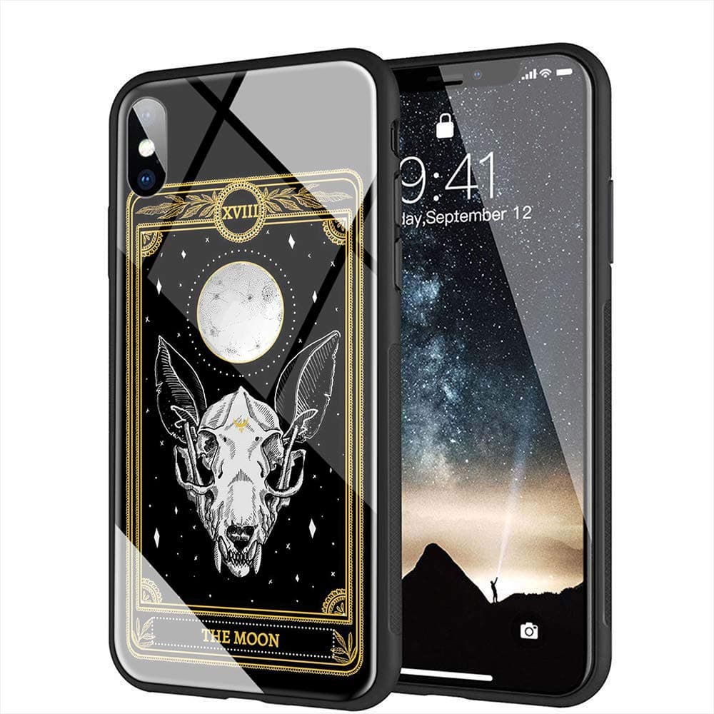 yinzongstore iPhone 7 Plus Case, iPhone 8 Plus Case, Tempered Glass Back Cover Soft Silicone Bumper Compatible with iPhone 7 Plus/8 Plus AMA-26 Death Tarot