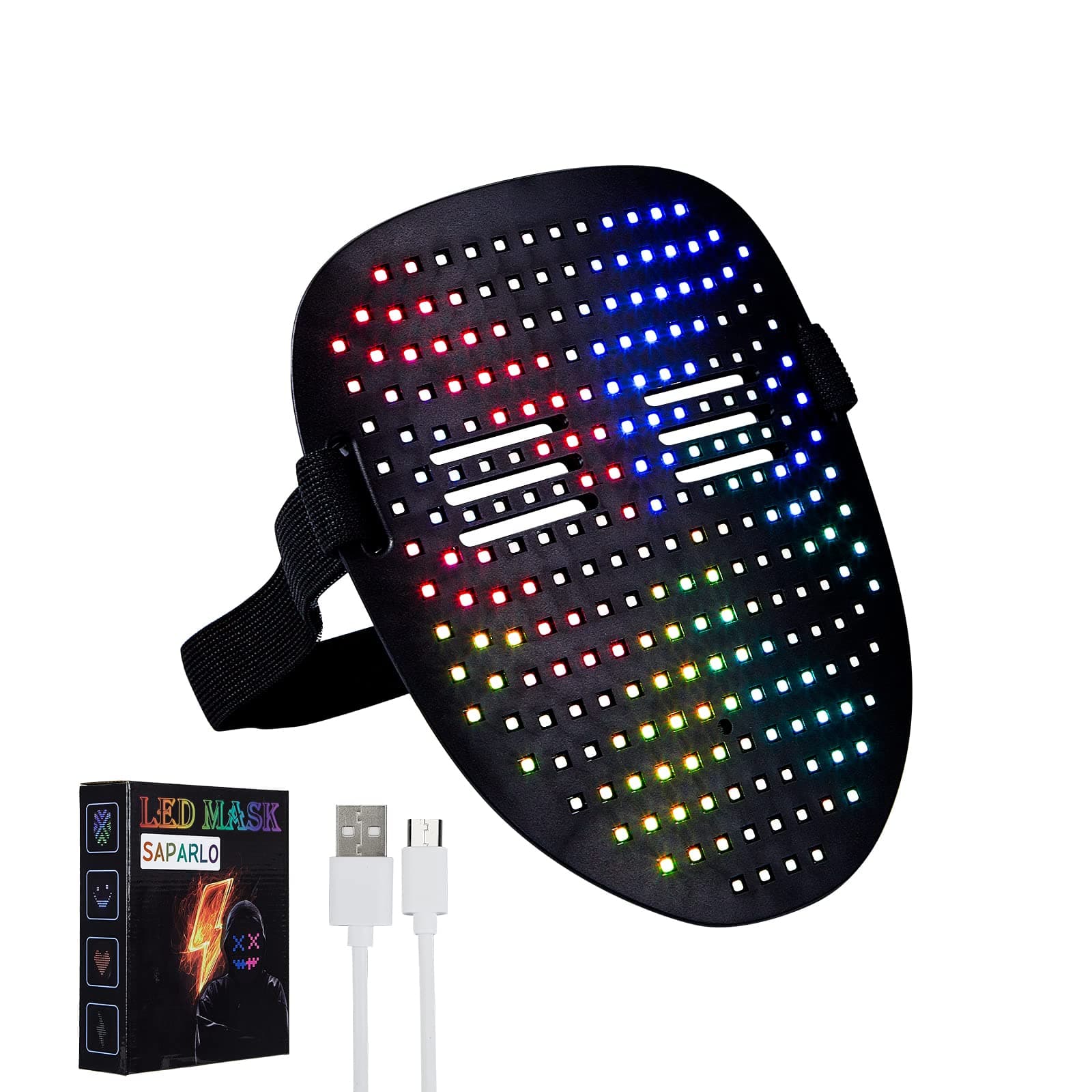 Halloween LED Mask with 50 Pattern Display, Saparlo Illuminated Masquerade Mask for Men and Women, Digital LED Mask for Costume Party, Face Mask for Adults and Children, Funny Video Mask