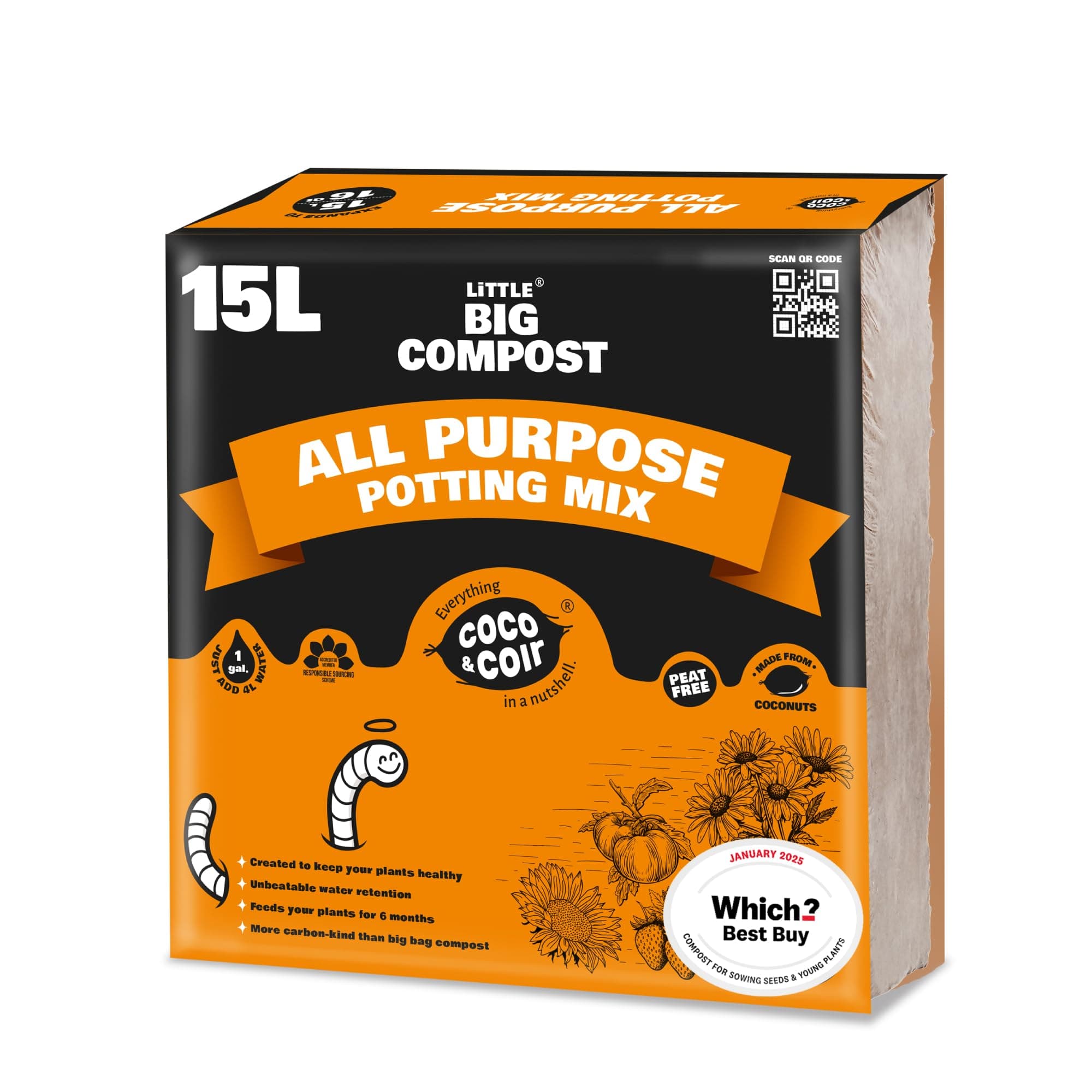Coco & Coir Peat-free Compost. Potting Compost with 6 months Nutrition. Coir Soil for Plants Indoors / Outdoor- Coco Boost (15L / 1KG)