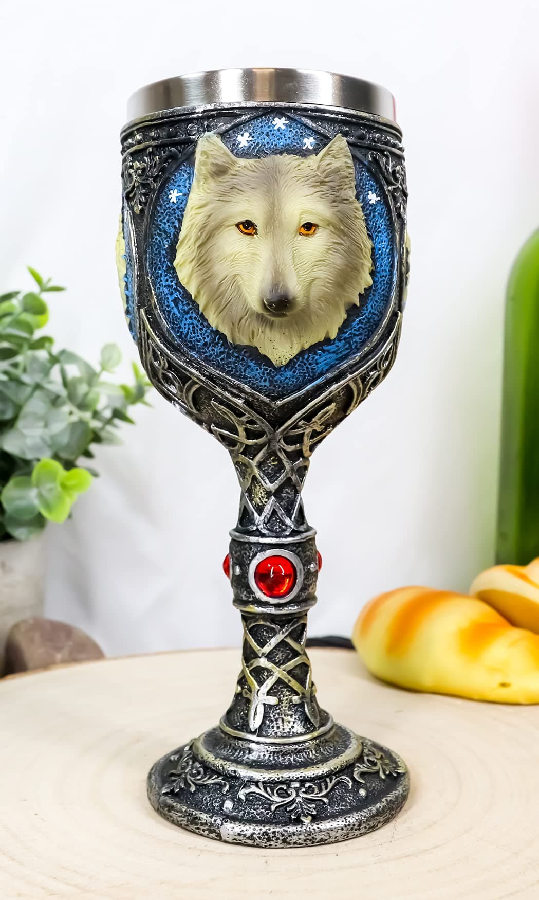 Ebros Gift Alpha Gray Wolf Celtic Magic 7oz Wine Chalice Goblet Cup Timberwolf Wolves Direwolf Pack Kitchen Party Hosting Decorative For Drinking Beverage