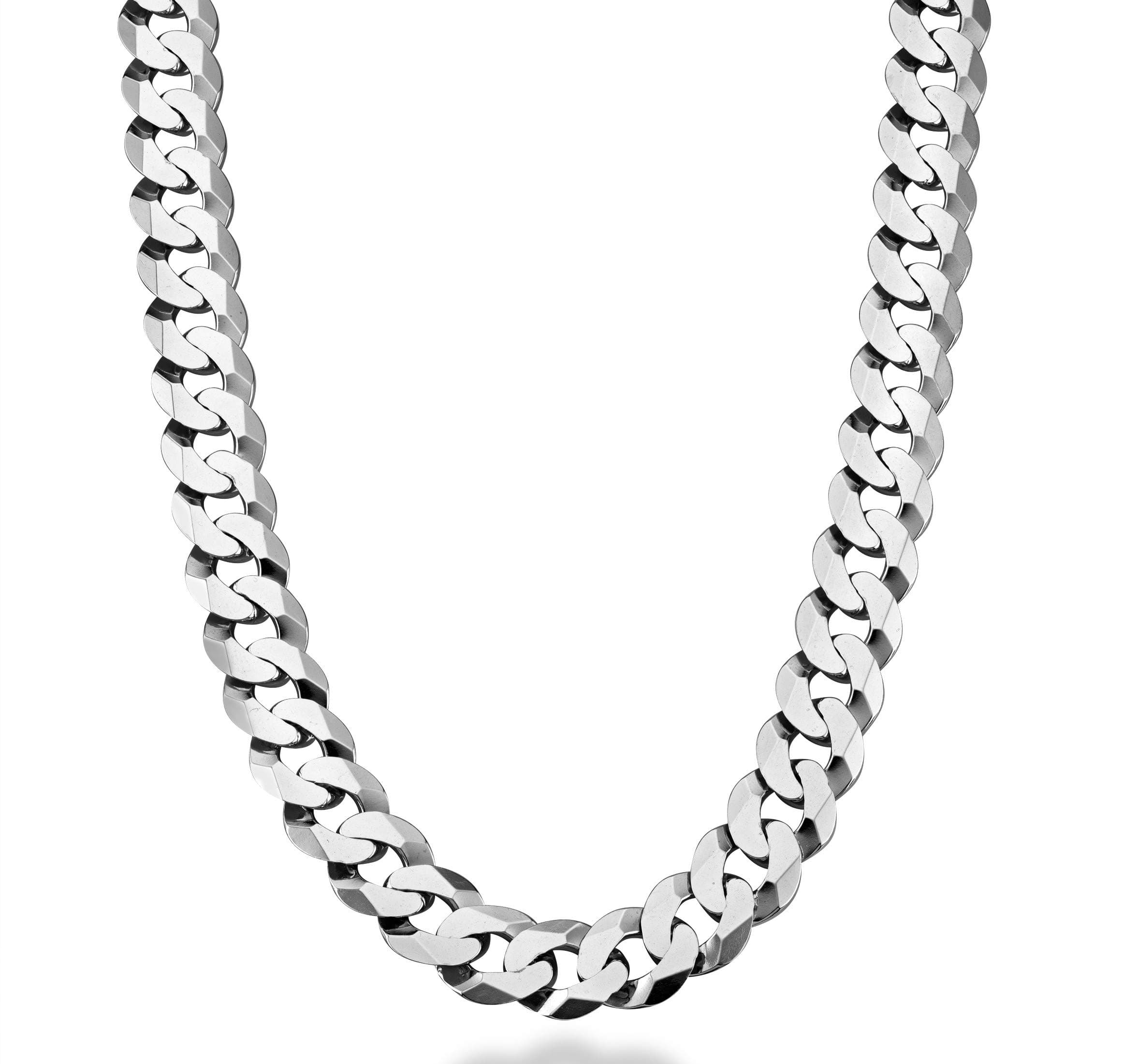 Italian Solid 925 Sterling Silver 12mm (1/2 Inch) Diamond-Cut Cuban Link Curb Chain Necklace For Men Made in Italy