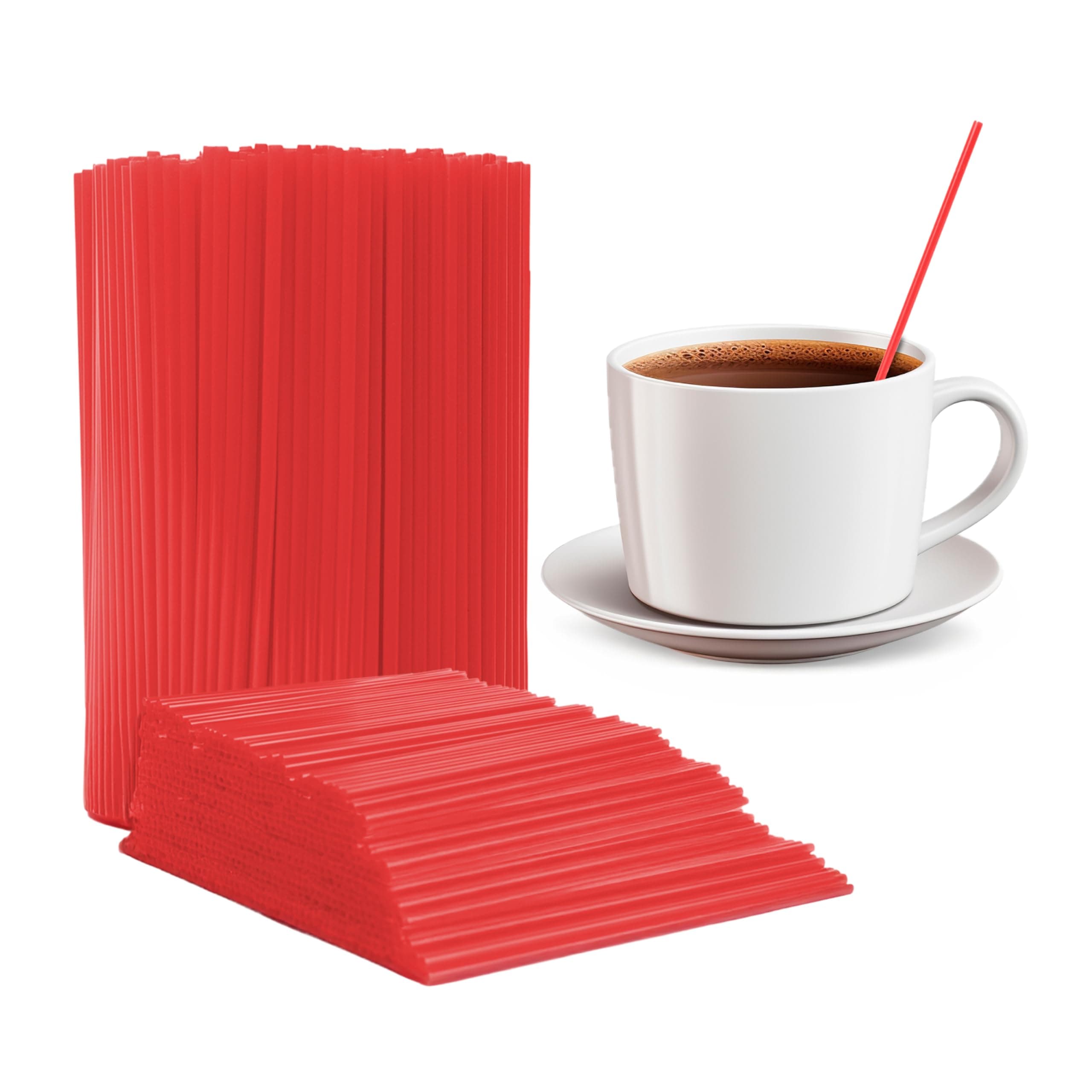 Prestee 2000 Count Red Coffee Stirrers - 5 Inch Plastic Stir Sticks for Hot and Cold Beverages - Disposable Coffee Straws for Drinks, Tea, and Cocktails - Bulk Slim Stirrer for Coffee and Bars