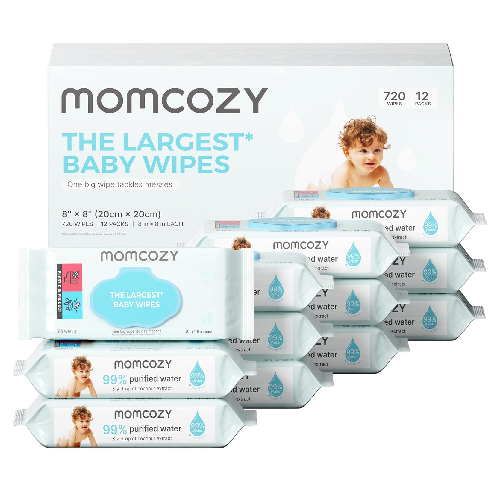Baby Wipes Plus Wipes –Size, Thickness, Moisture, Softness & Scenario Plus, 99% Water-Based Wet Wipes, Unscented & Hypoallergenic, Gentle for Sensitive Skin, 720 Count (12 Packs)