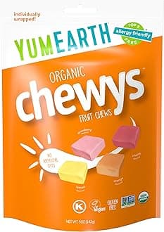 Organic Chewys Fruit Flavor Chewys, 5oz Sup, Allergy Free, Gluten Free, Non-GMO, Vegan, No Artificial Flavors or Dyes (Pack of 1)