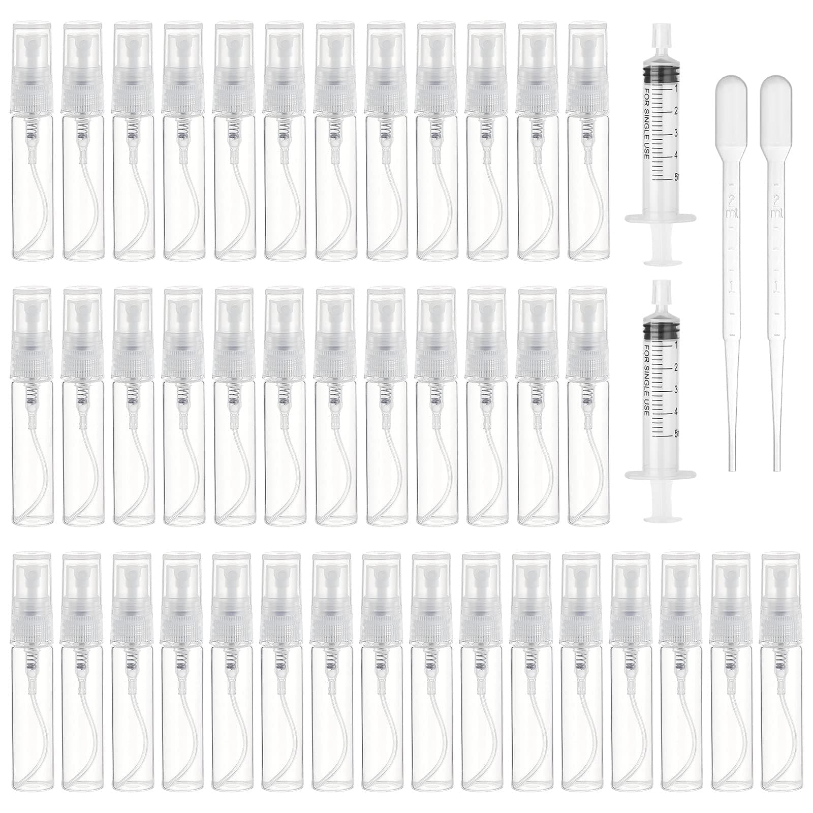 40 Pcs Mini Spray Atomizer Empty Bottles, 3ml Plastic Refillable Perfume Empty Sample Bottle, Portable Perfume Samples Container With 2ml Pipette, 5ml Needle Cylinder, For Liquid Travel Makeup Tool