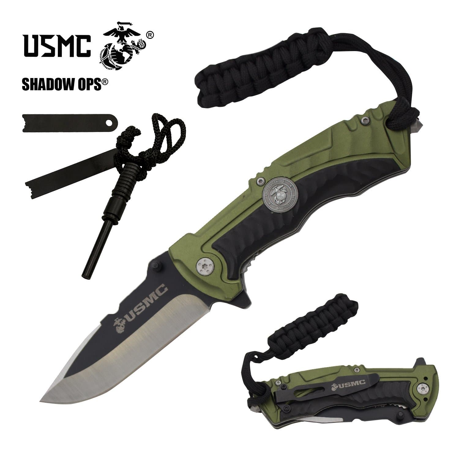 Marine Corps USMC Officially Licensed Folding Knife by Shadow Ops The Green Bullfrog Co'Ops Flip