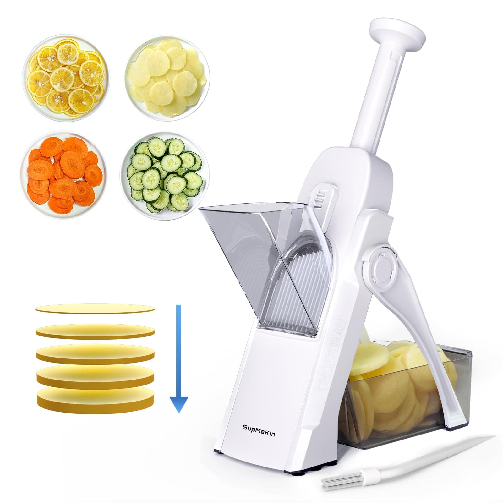 Safe Mandoline Slicer for Kitchen, Potato Slicer for Chips, Vegetable & Food Slicer,Thickness Adjustable 0.1-8 mm, Kitchen Faster Slice Artifact White (Only Slice)